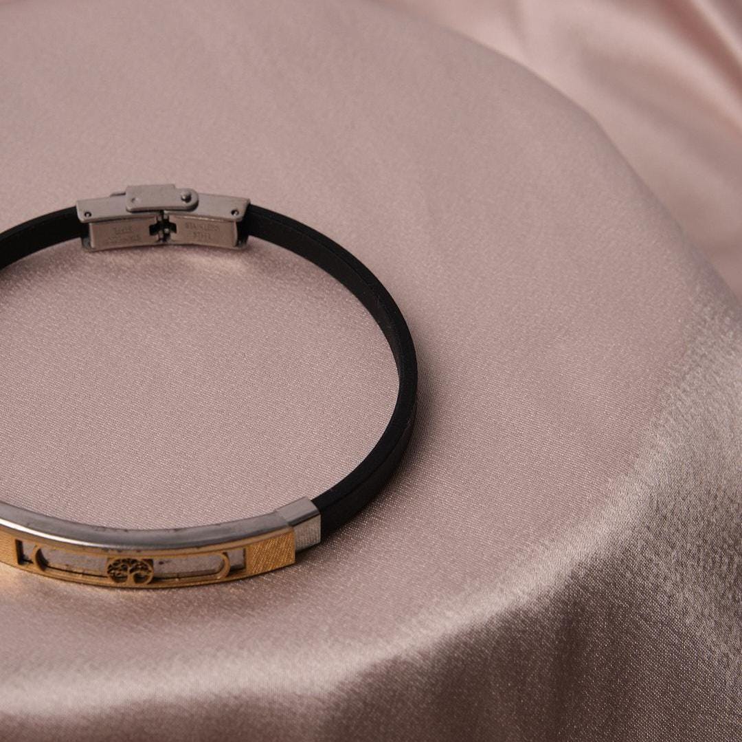 Gold Finish Tree Design Bracelet for Men, Stainless Steel | Strong Wristwear | Masculine and Sleek Jewelry Gift for Everyday or Formal Looks