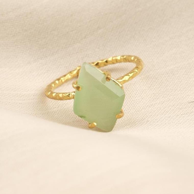 Handmade Diamond Ring, Drop Style Antique Looking And Vintage Style Gold Plated Adjustable , Green Gemstone Elegant Artisan Crafted Ring