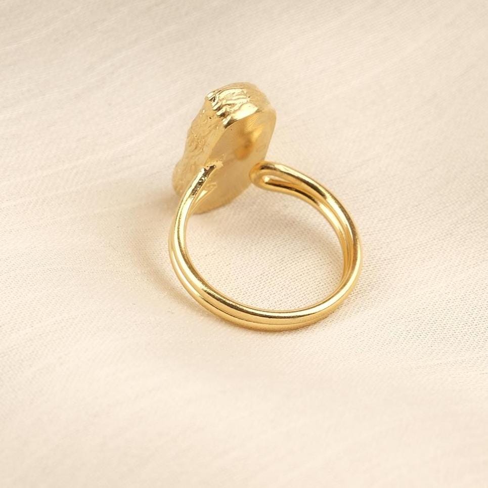 Handmade Black Genuine Pearl Statement, Antique Looking & Vintage Style Gold Plated Ring With Sculptural Artistic Abstract Design For Women