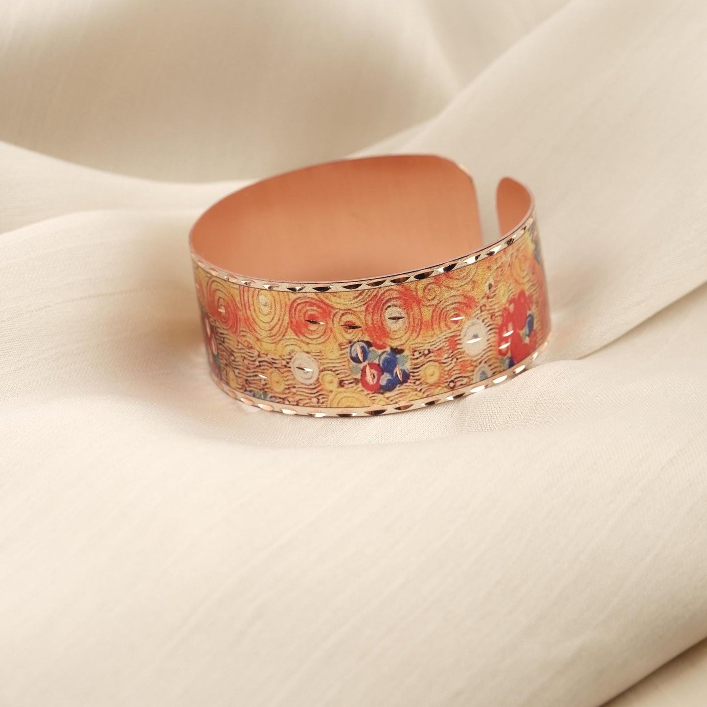 Gustav Klimt "The Kiss" Bracelet in Pure Copper, Inspired by Artistic Handmade Adjustable Cuff | Antique Looking Vintage Style Gift for Her