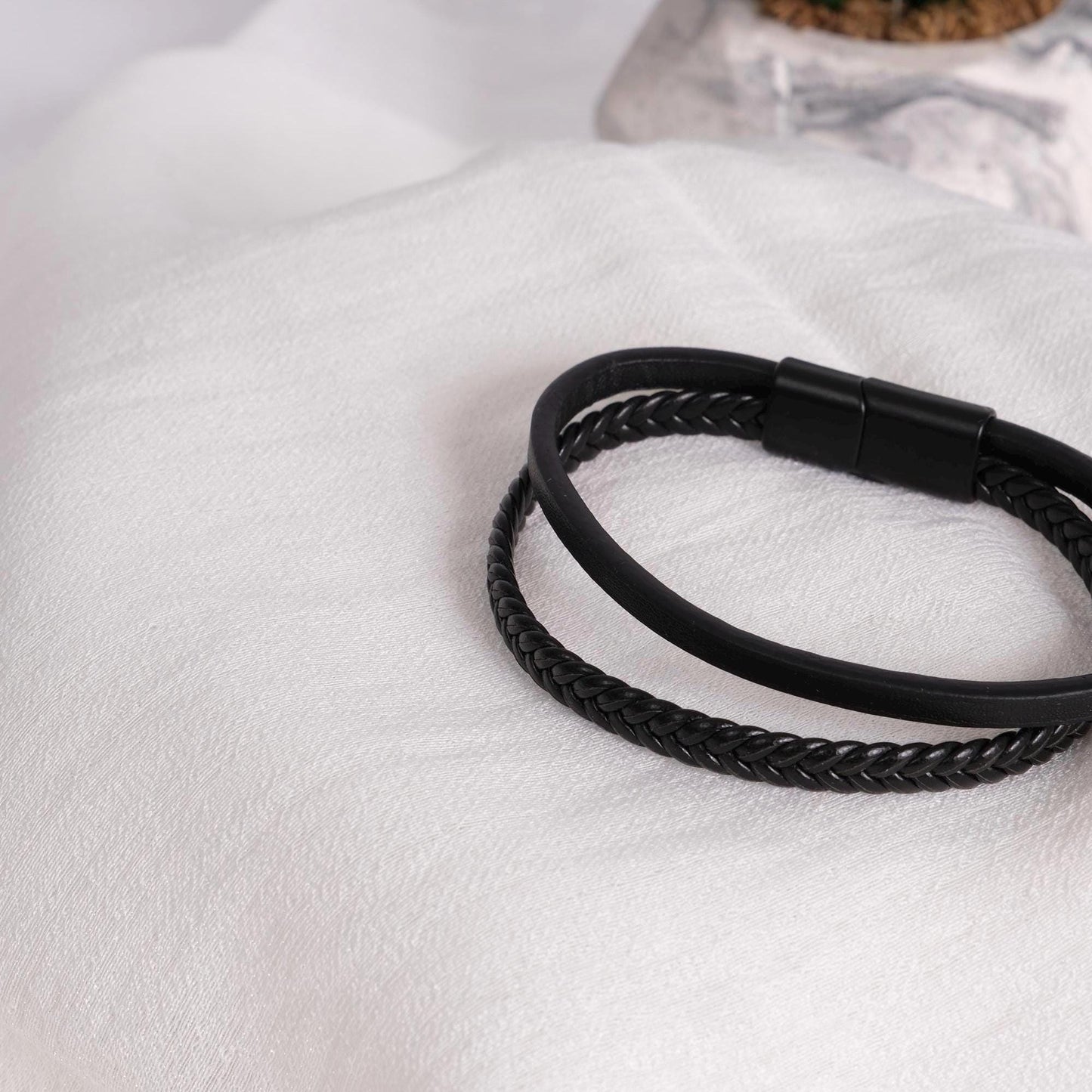 Classic Black Men's Leather Bracelet, Minimalist & Modern Design, Genuine Leather . Elegant Gift for Him