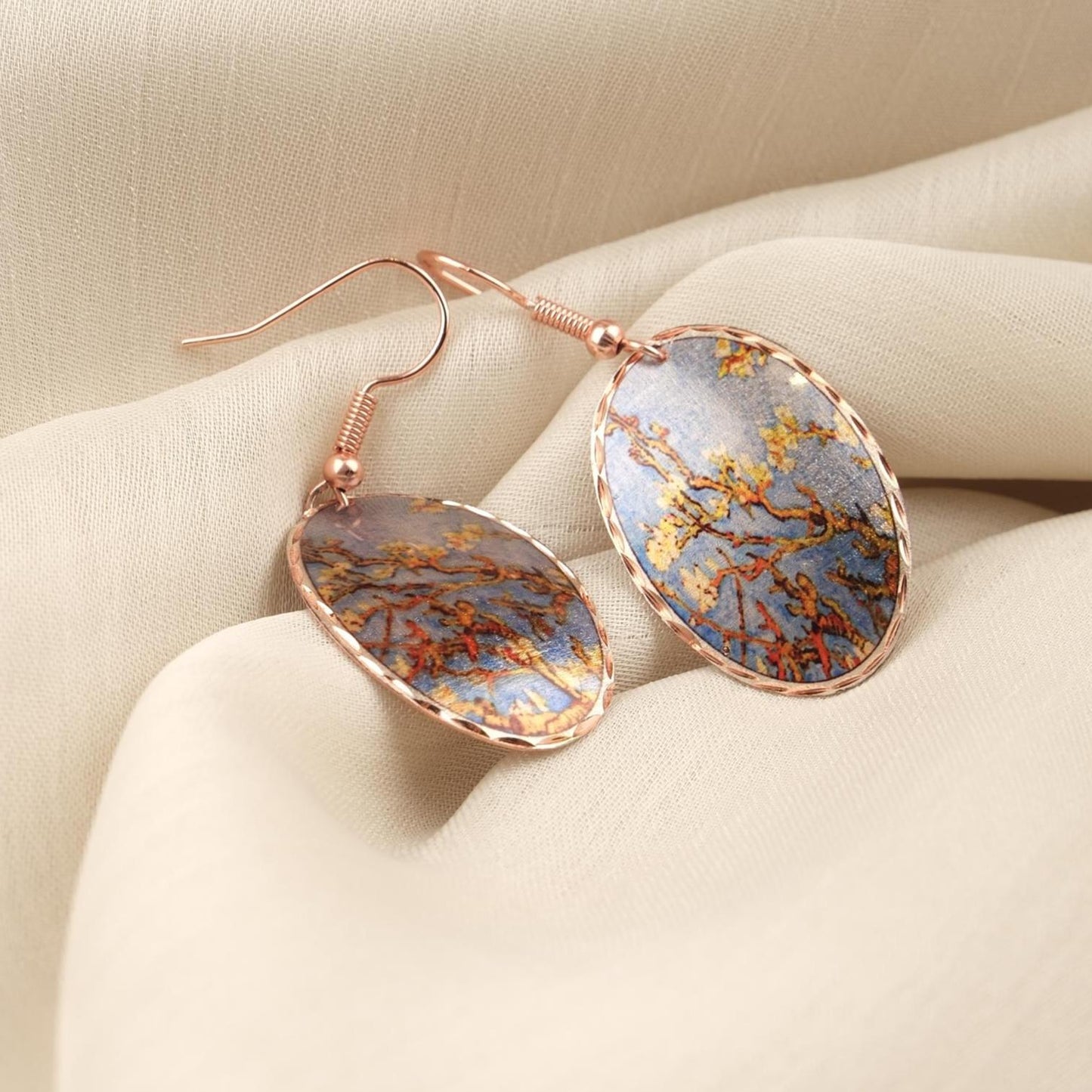 Vincent van Gogh “Almond Blossoms” Dangle Earrings in Pure Copper, Artistic Design | Handmade Vintage Style, Antique Looking Gift