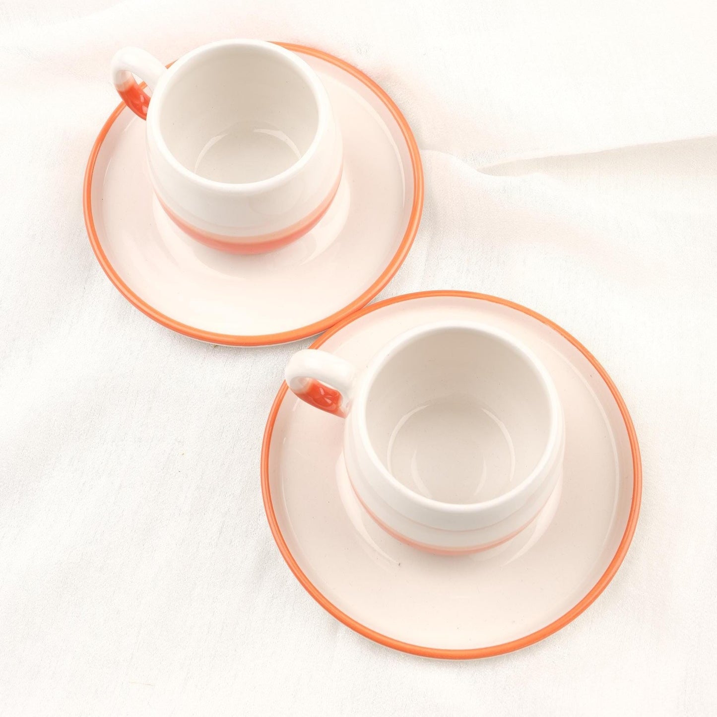 Buy1 Get1 Espresso Cup With Plate Set | 4 Pcs Orange & Unique Ceramic Espresso Coffee Gift Set | 6x6x5cm , Authentic Gift for Coffee Lovers