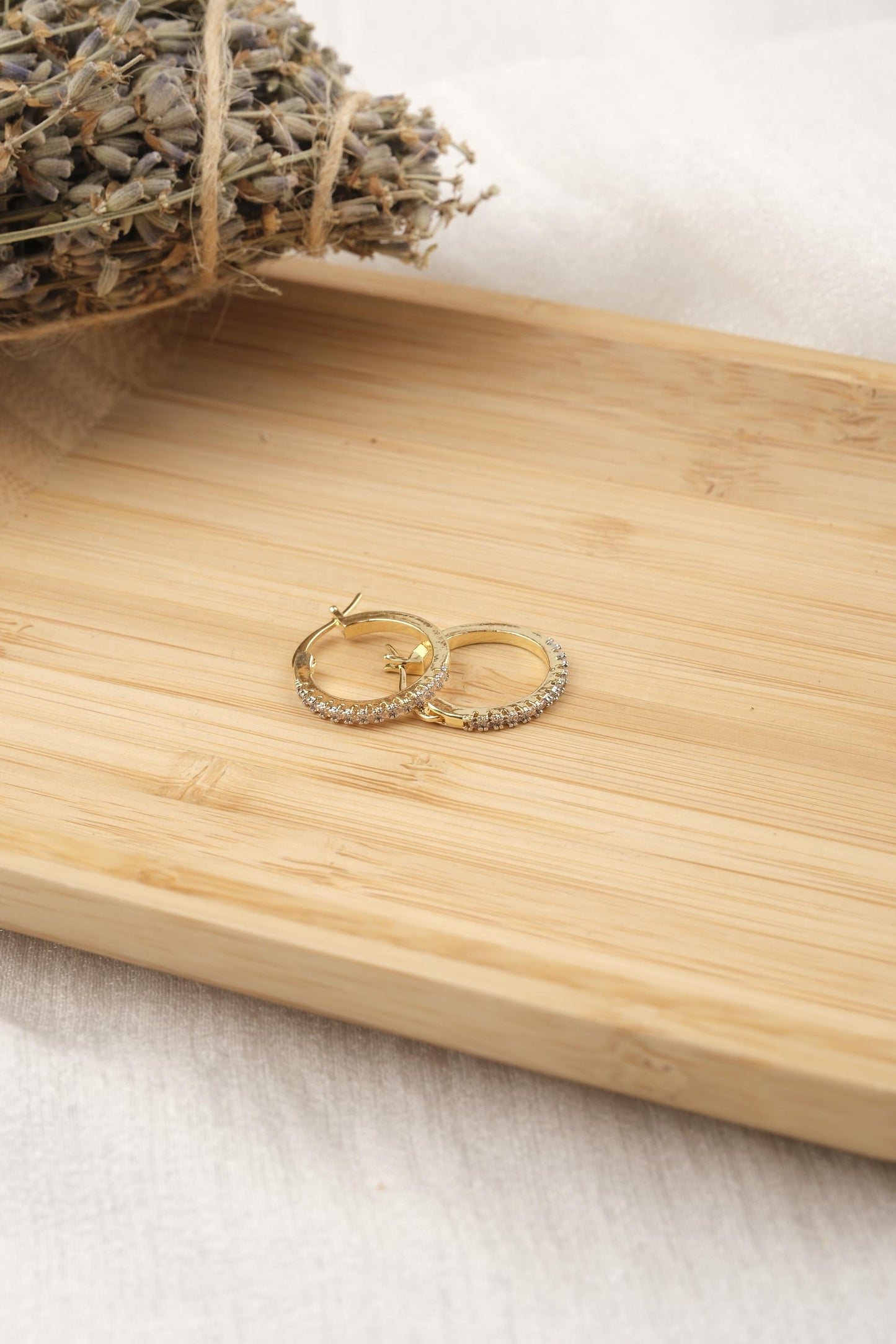 Gold Plated Hoop Earrings With Baguette Diamond Accents In Silver Tone, Lightweight Hypoallergenic Elegant Everyday Jewelry Gift For Women