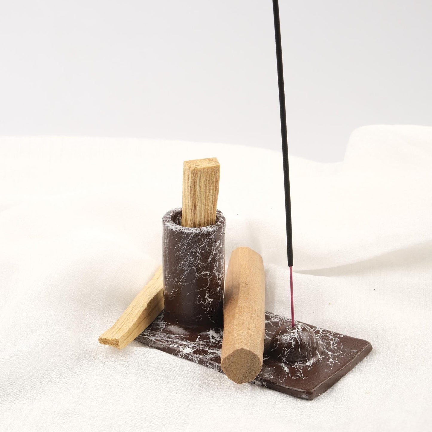 Brown And White Epoxy Marble Design Palo Santo Holder | Spiritual Tray For Energy Or Aromatherapy | 13x7x8cm Meditation Ash Catcher Gift