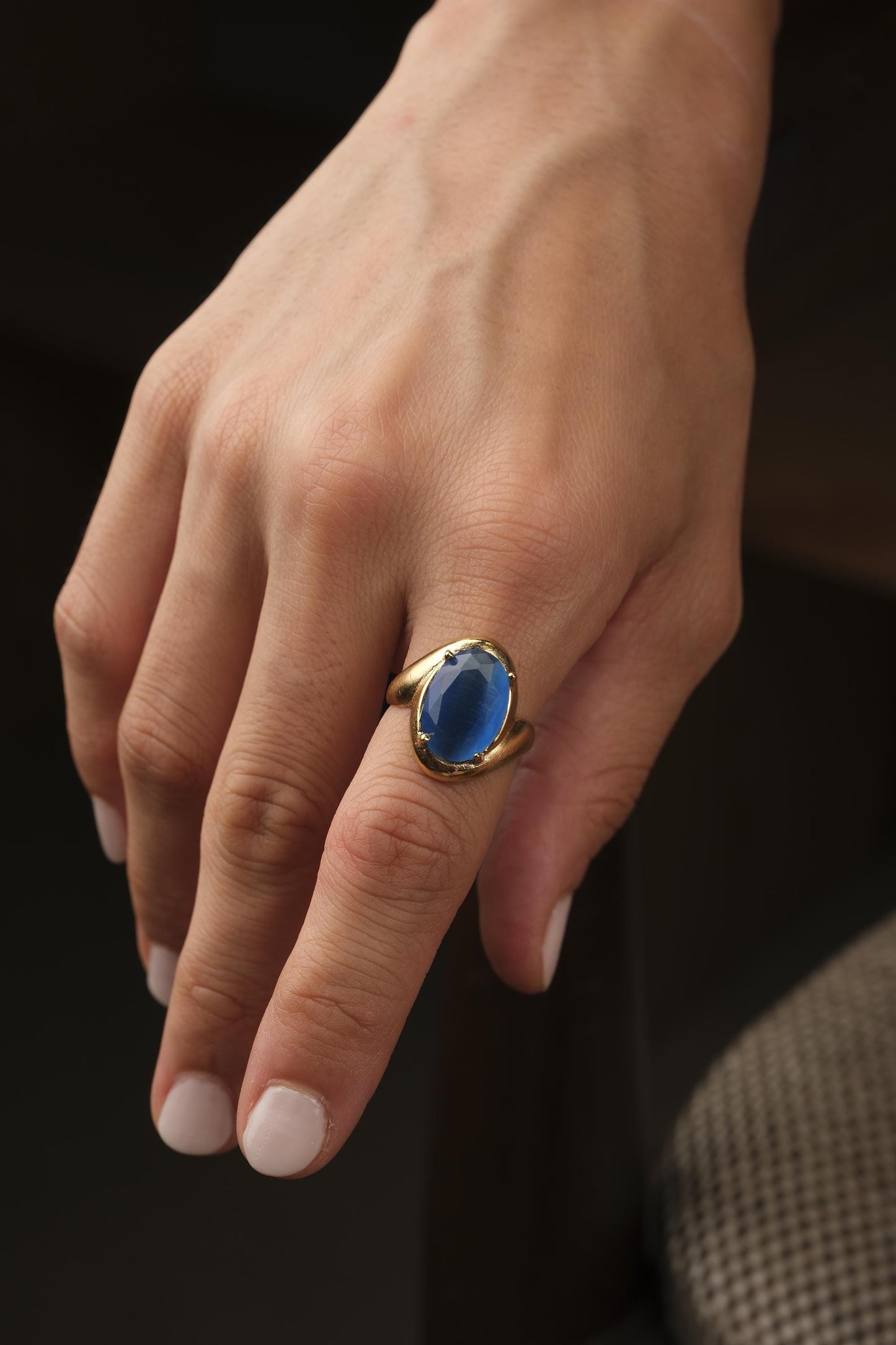 Protect the Aura | Handmade Blue Cat's Eye Ring, Antique Looking And Vintage Style Adjustable Ring, Gemstone Artistic Diamond Ring Gift June
