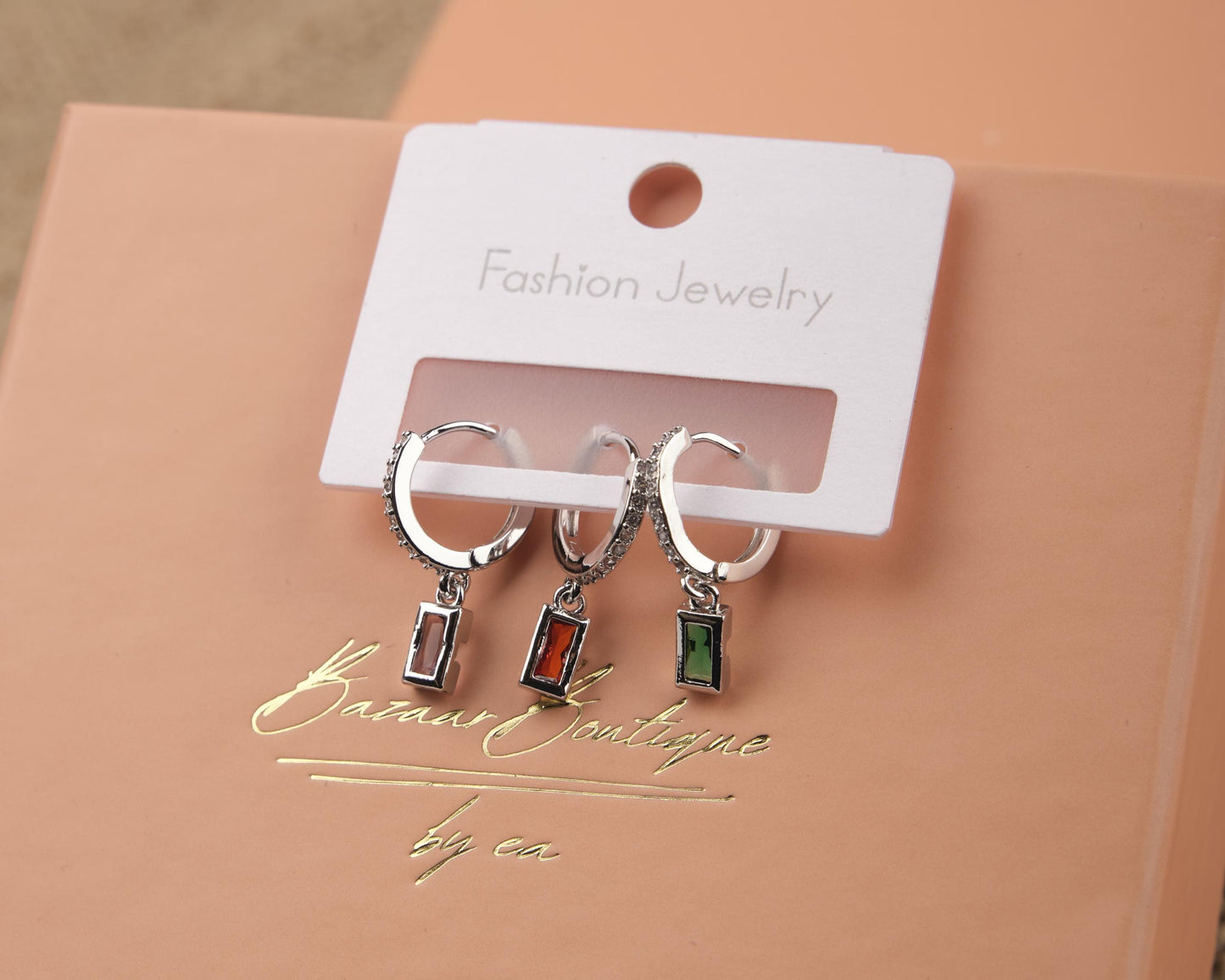 Silver Emerald Hoop Earrings Set Of 6, Minimalist And Timeless Jewelry For Women, Hypoallergenic Brass Elegance