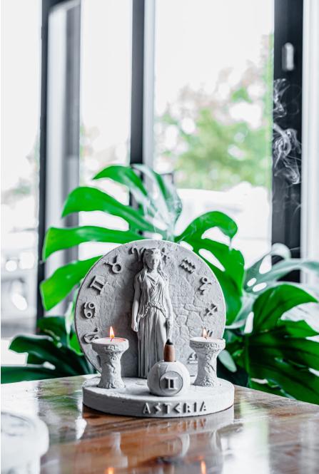Handcrafted Asteria Incense Burner with Twin Candle Holders, Zodiac Concrete Design, Mystical Spiritual Decor for Meditation and Balance