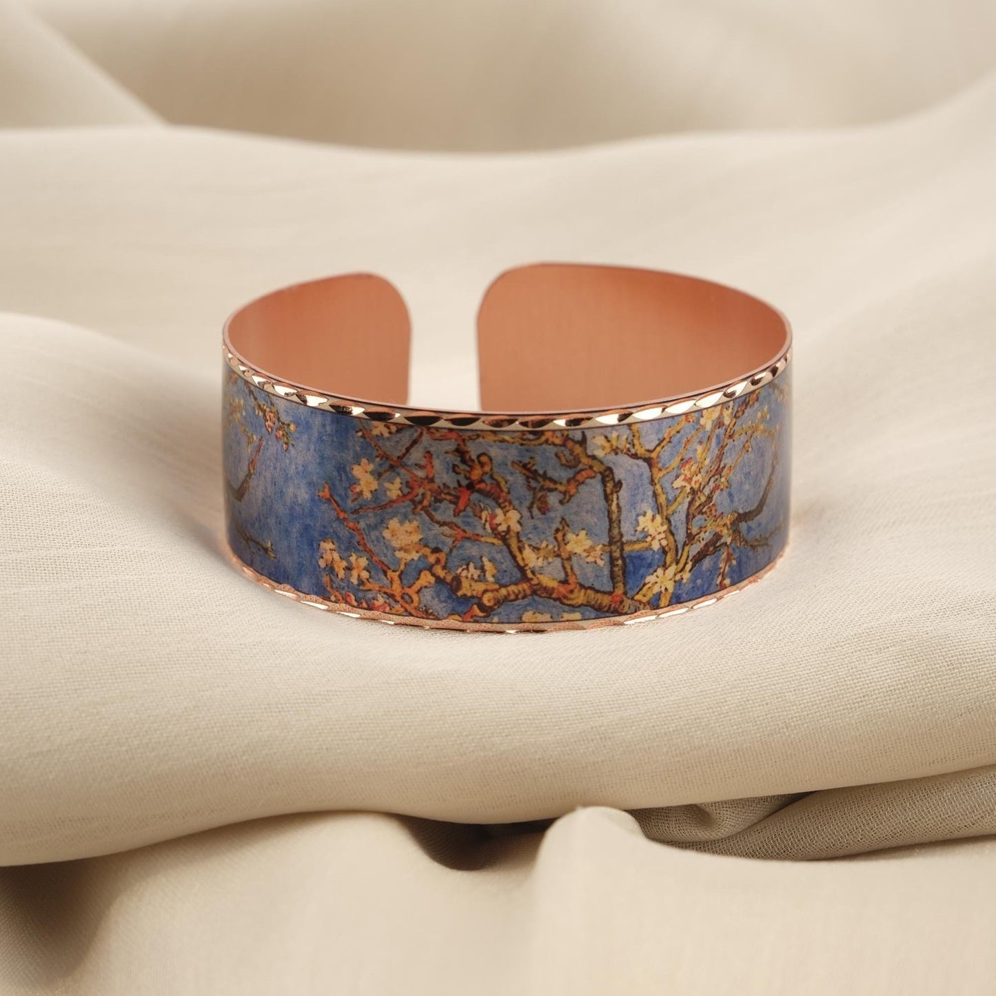 Vincent Van Gogh "Almond Blossoms" Bracelet in Pure Copper, Artistic Adjustable Art Bangle | Antique Looking Vintage Style Inspired Gift