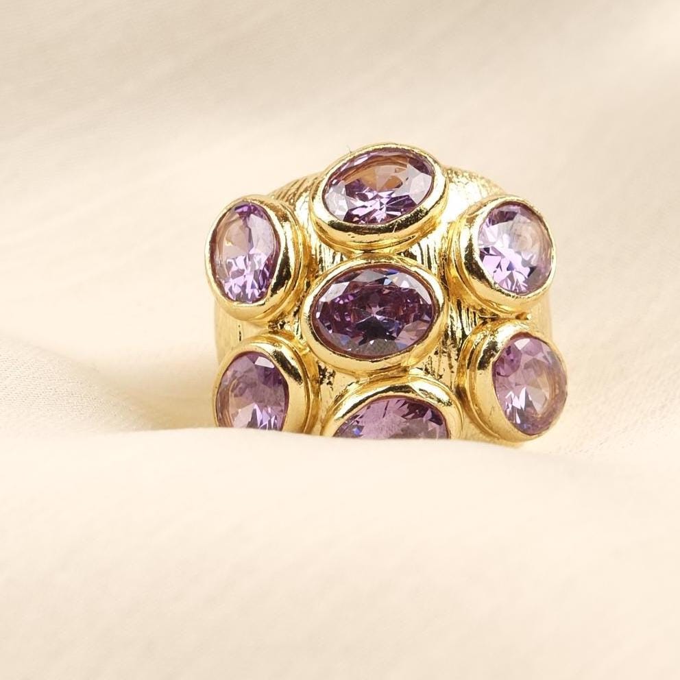 Handmade Ottoman Style Ring With Blue Gemstone Cluster, Antique Looking And Vintage Style Gold Plated Ring With Regal And Artistic Details