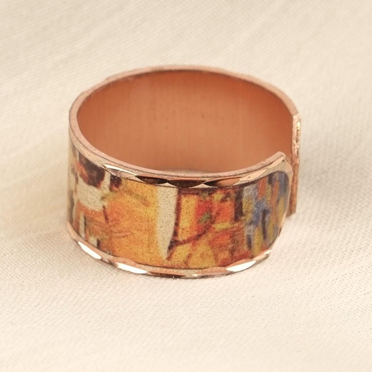 Vincent van Gogh “Café Terrace at Night” Ring in Pure Copper, Adjustable Artistic Design | Handmade Antique Looking Vintage Style Hers Gift