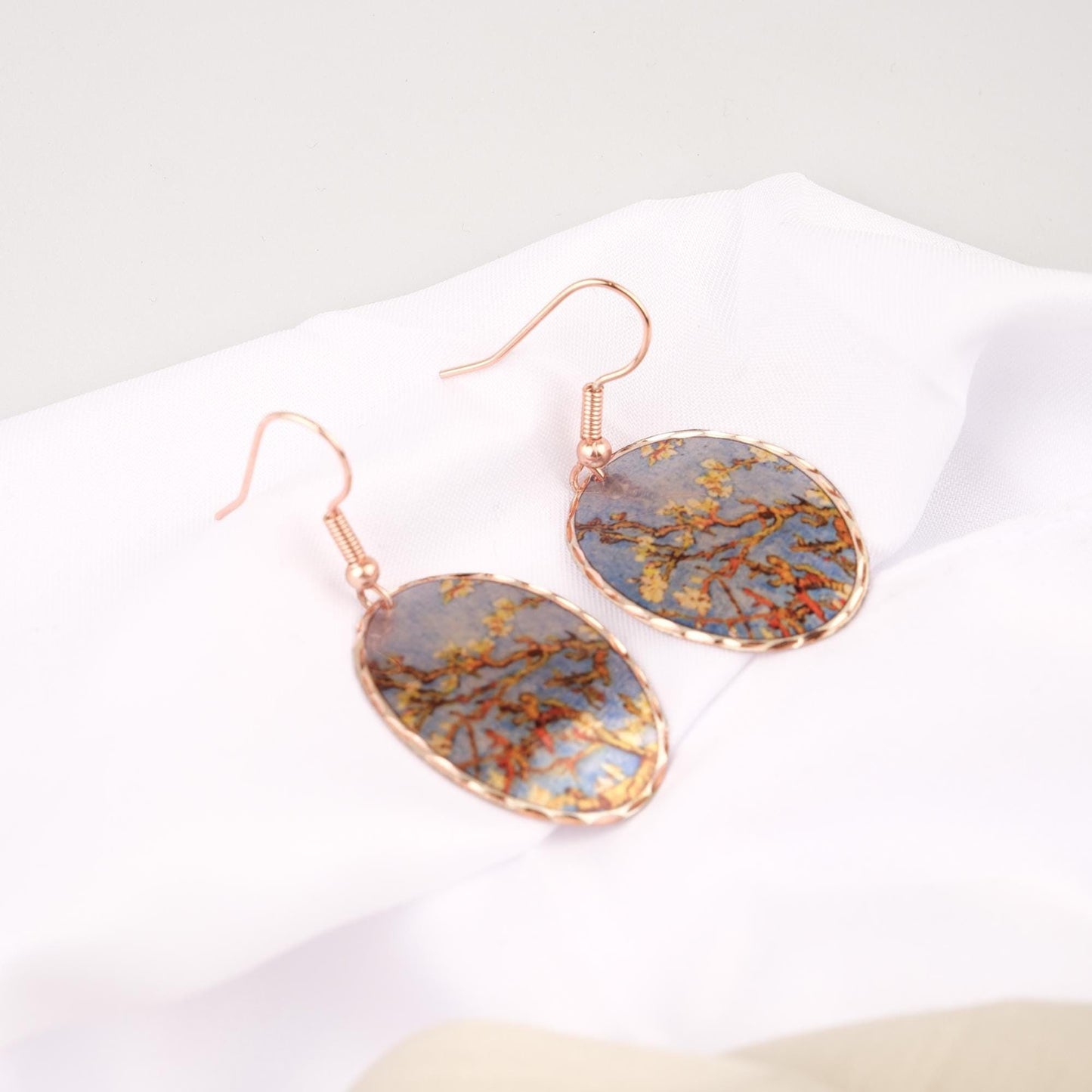 Vincent van Gogh “Almond Blossoms” Dangle Earrings in Pure Copper, Artistic Design | Handmade Vintage Style, Antique Looking Gift