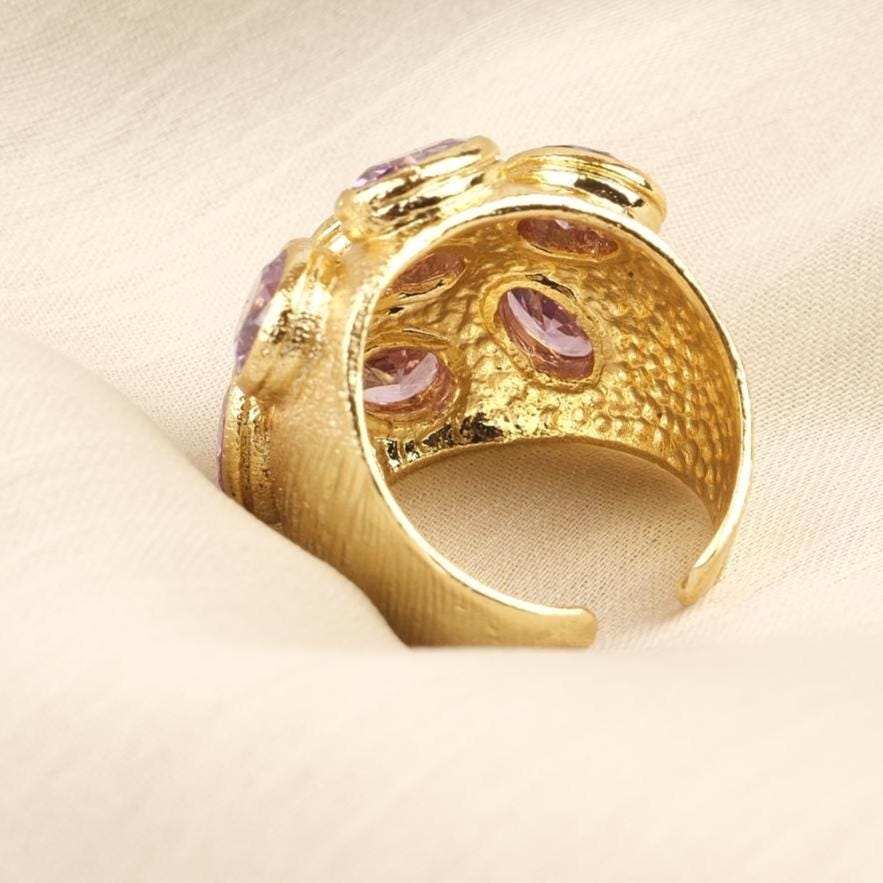 Handmade Ottoman Style Ring With Blue Gemstone Cluster, Antique Looking And Vintage Style Gold Plated Ring With Regal And Artistic Details