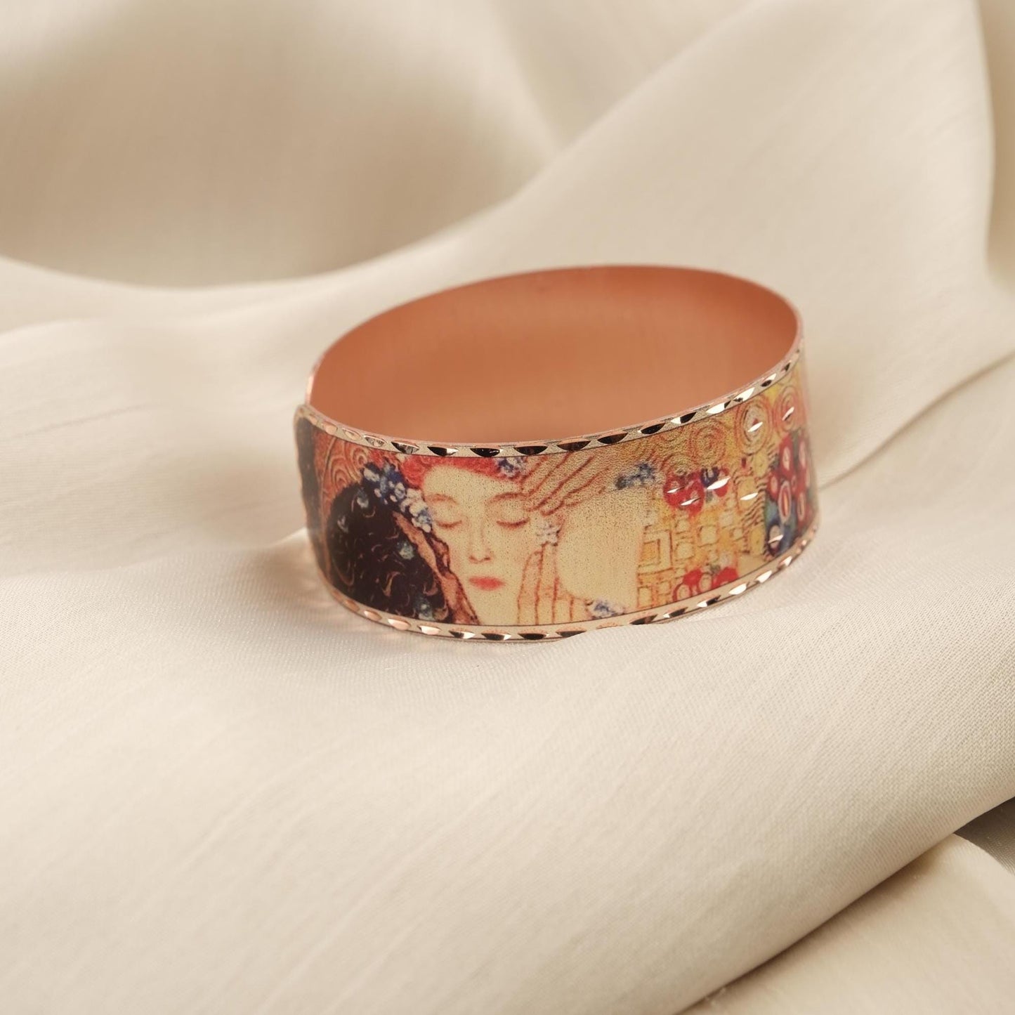 Gustav Klimt "The Kiss" Bracelet in Pure Copper, Inspired by Artistic Handmade Adjustable Cuff | Antique Looking Vintage Style Gift for Her