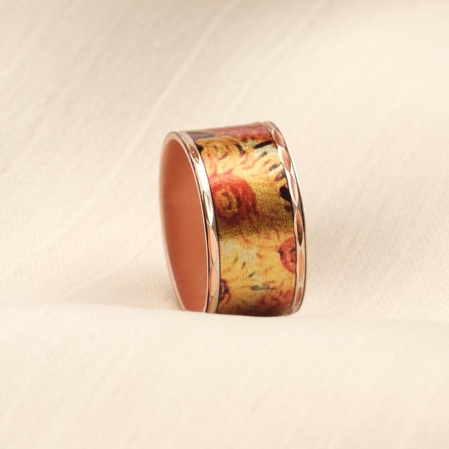 Vincent van Gogh “Vase with Fifteen Sunflowers” Ring in Pure Copper, Adjustable Artistic Design, Handmade Antique Looking Vintage Style Gift