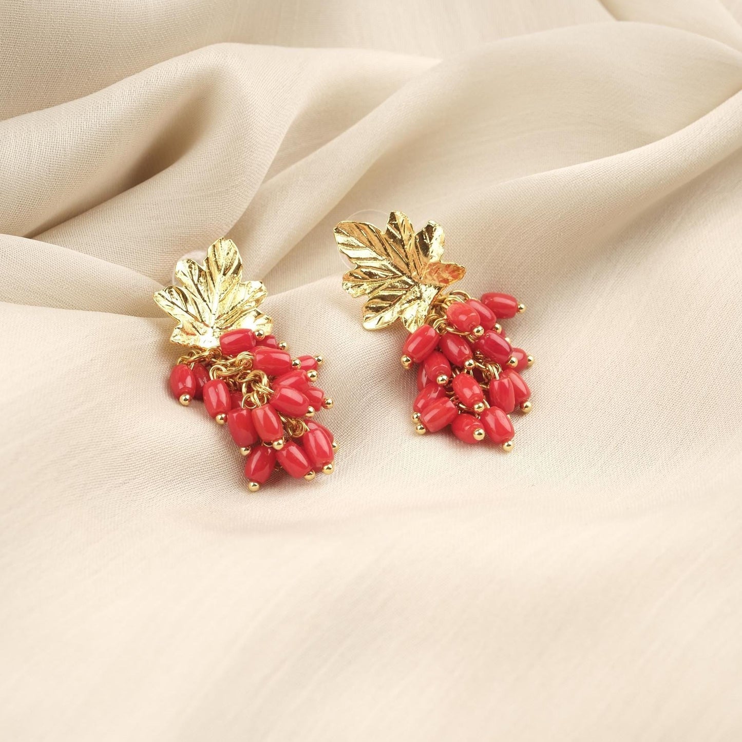 Handmade Genuine Coral Grape Earrings , October Birthstone, Exotic Nature Inspired Studs, Elegant And Artistic Statement Jewelry Design Gift
