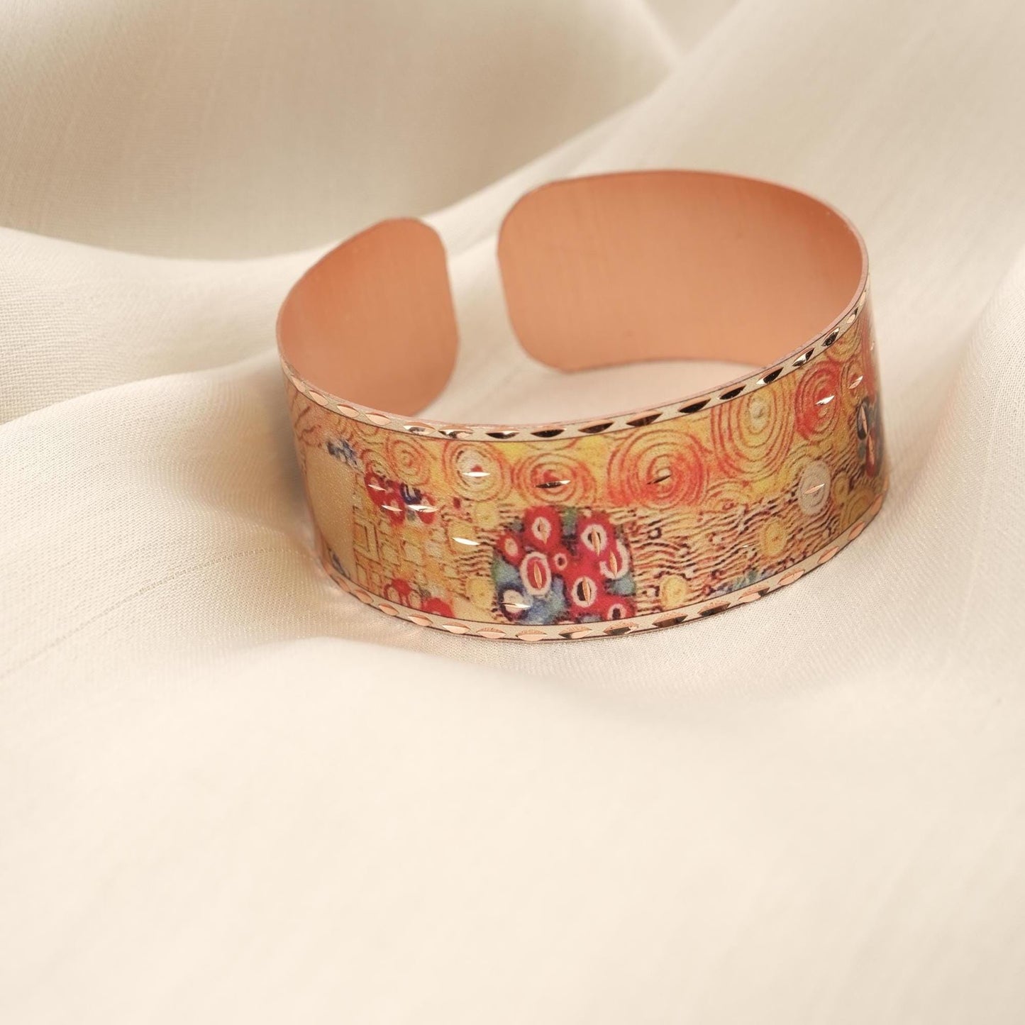 Gustav Klimt "The Kiss" Bracelet in Pure Copper, Inspired by Artistic Handmade Adjustable Cuff | Antique Looking Vintage Style Gift for Her