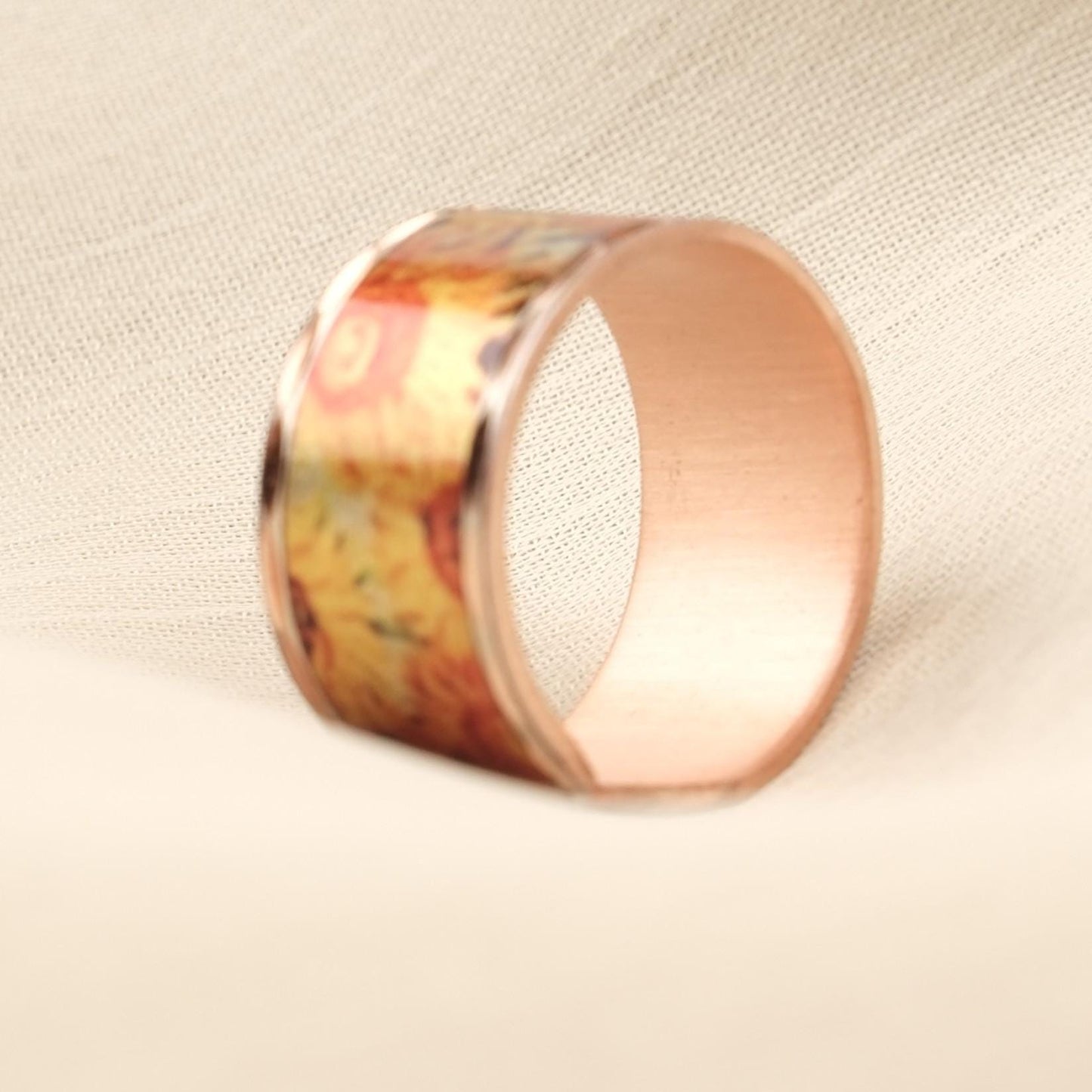 Vincent van Gogh “Vase with Fifteen Sunflowers” Ring in Pure Copper, Adjustable Artistic Design, Handmade Antique Looking Vintage Style Gift