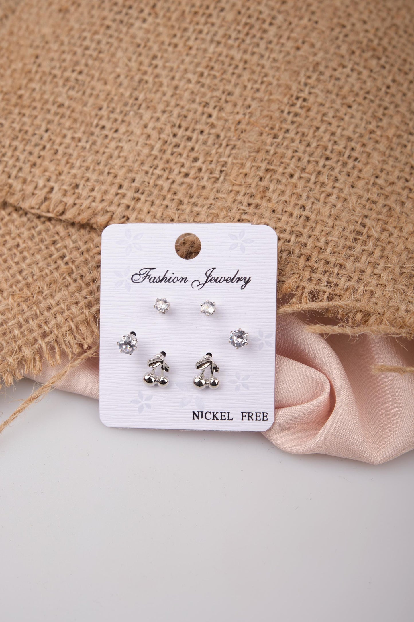 Minimal Cherry And Diamond Earrings For Women, Modern And Playful Hypoallergenic Hoops, Made In Brass For Everyday Charm
