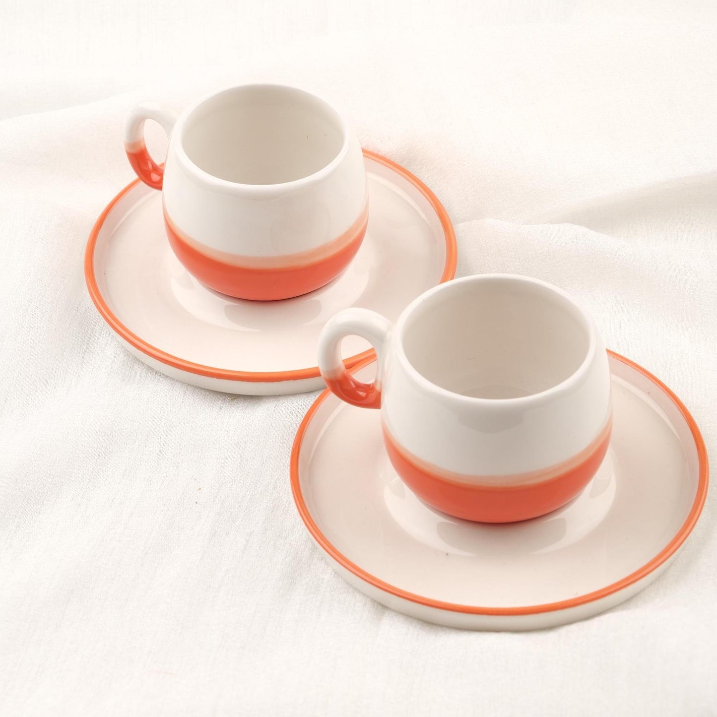 Buy1 Get1 Espresso Cup With Plate Set | 4 Pcs Orange & Unique Ceramic Espresso Coffee Gift Set | 6x6x5cm , Authentic Gift for Coffee Lovers