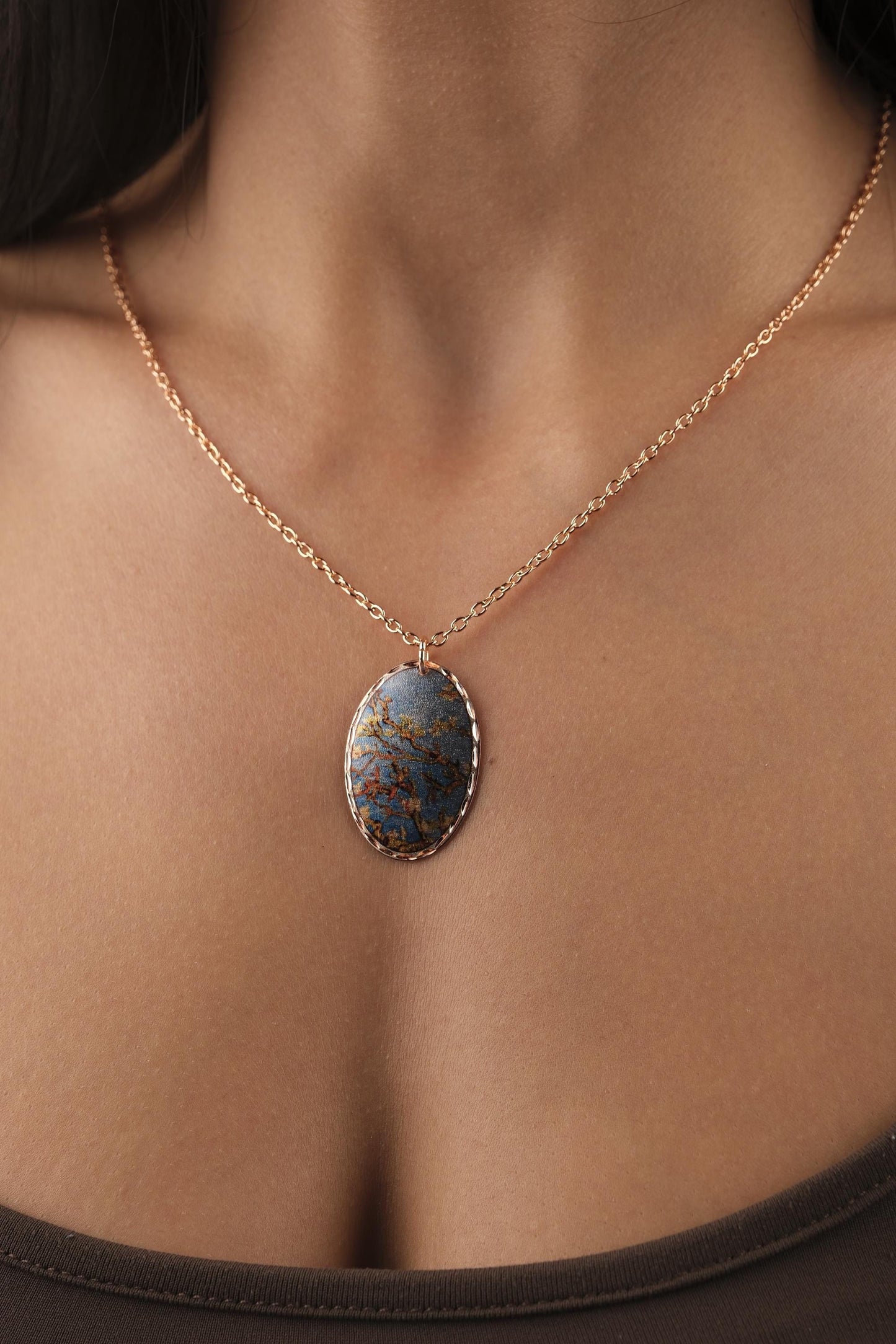 Vincent van Gogh "Almond Blossoms" Necklace in Pure Copper, Artistic Pendant & Adjustable Chain, Handmade Antique Looking Vintage Style Gift