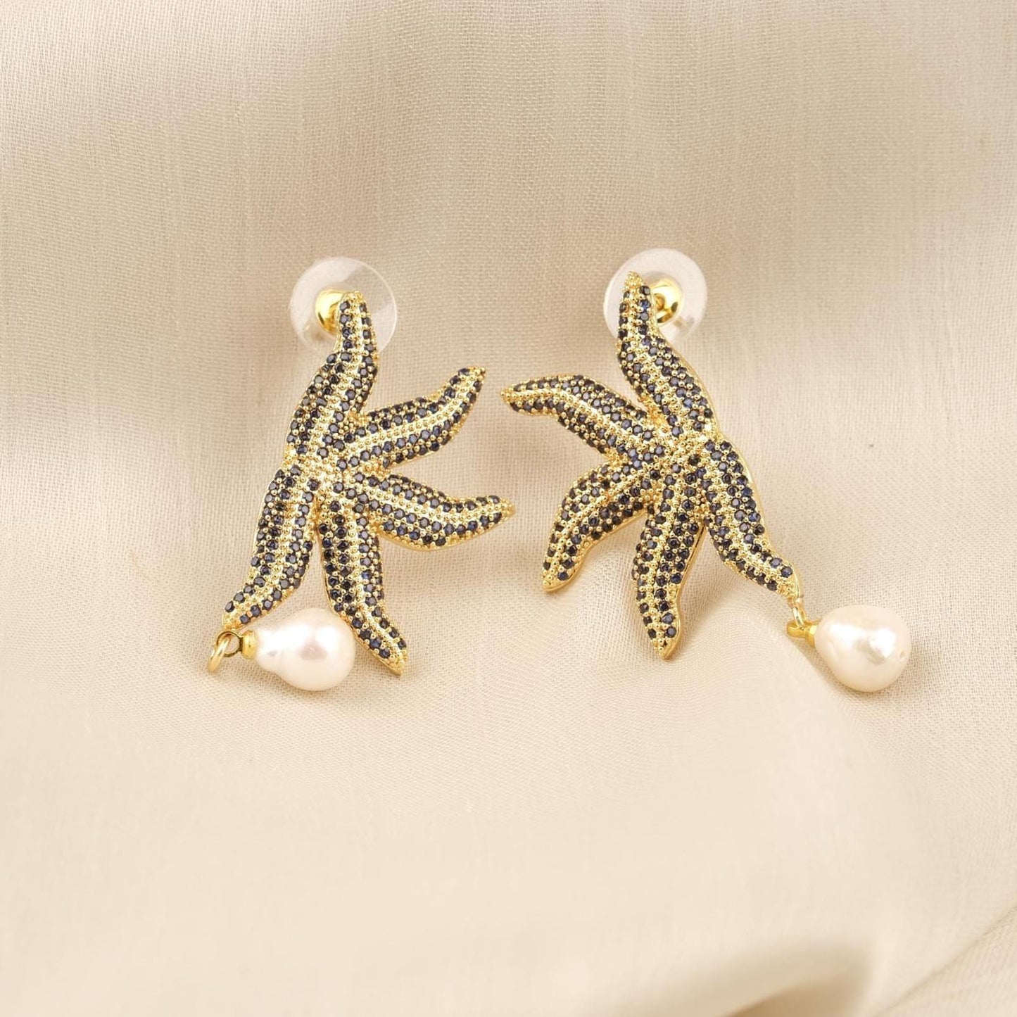 Handmade Real Pearl & Starfish Stud Earrings with Genuine Freshwater Pearl, Light Artistic Ocean-Inspired Design, Elegant Marine Style Gift