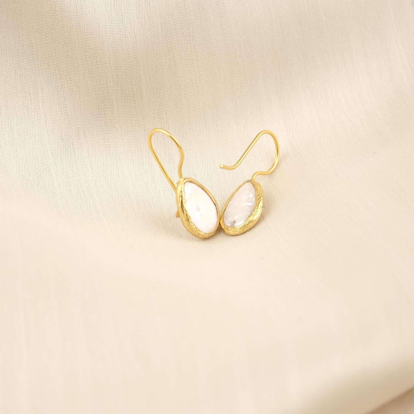 Handmade Classic Dangle Earrings with Genuine Freshwater Pearl, Gold Plated Teardrop Frame, Elegant Minimalist Everyday Jewelry Gift Idea