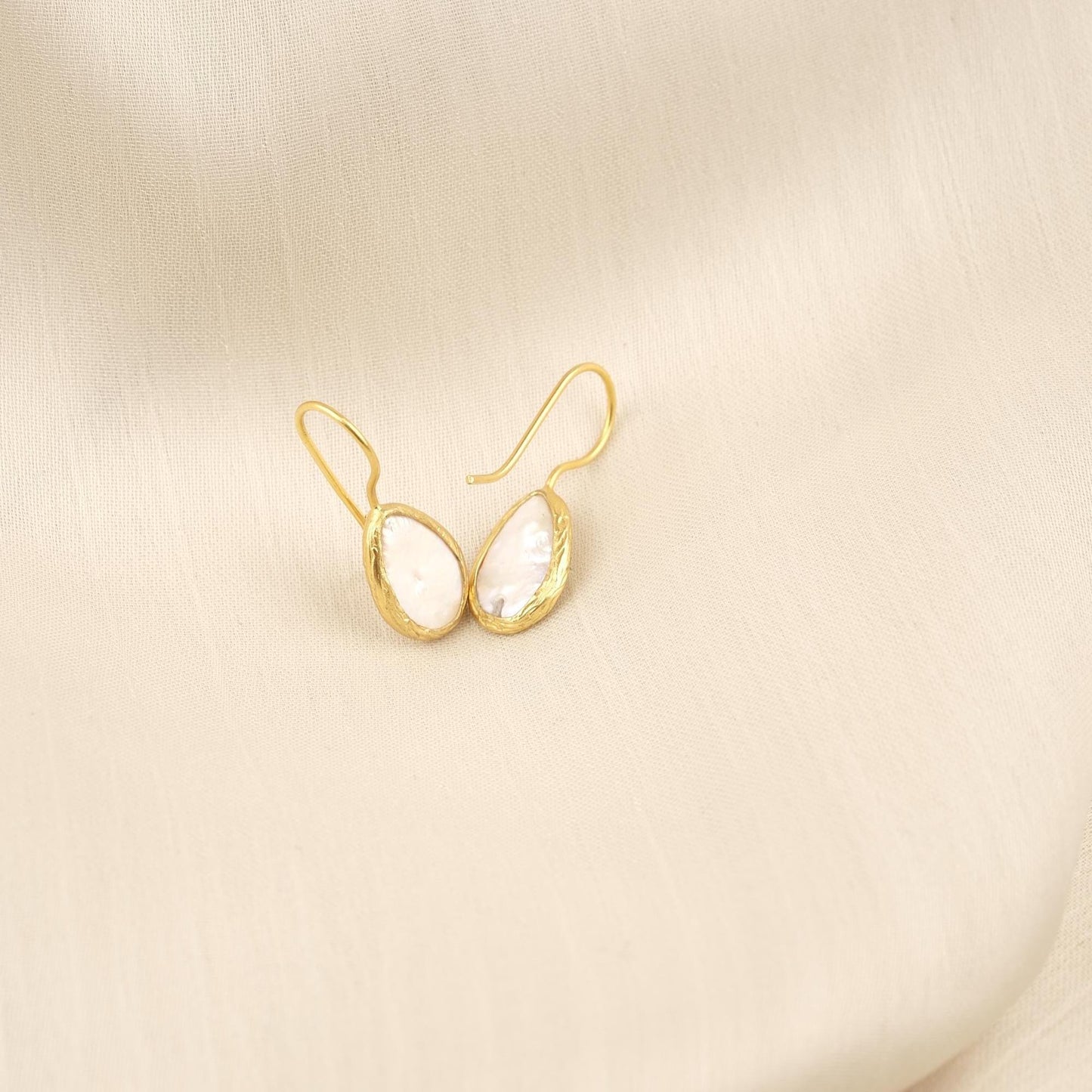 Handmade Classic Dangle Earrings with Genuine Freshwater Pearl, Gold Plated Teardrop Frame, Elegant Minimalist Everyday Jewelry Gift Idea