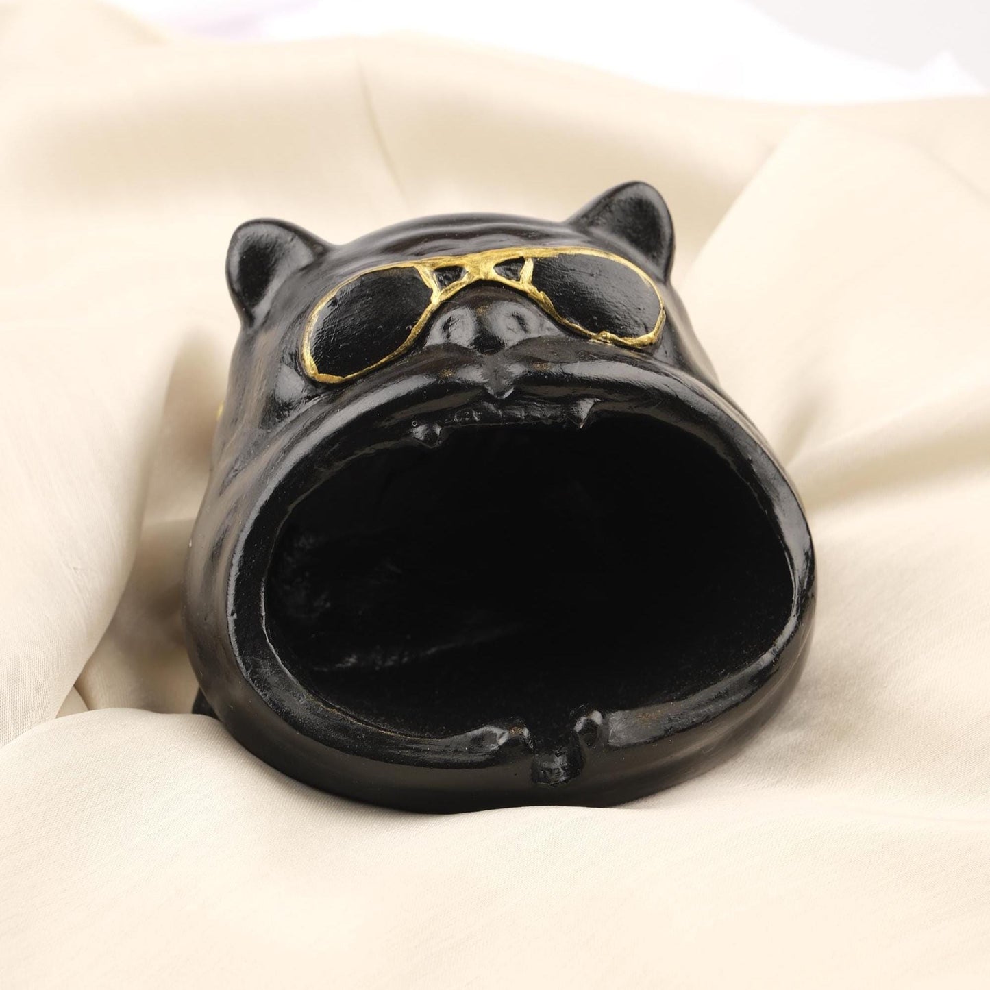 Cool Pug Dog Ashtray with Sunglasses, Funky Black Pet Design for Smokers, Hip Hop Style Handmade Gift Unique Decor Piece