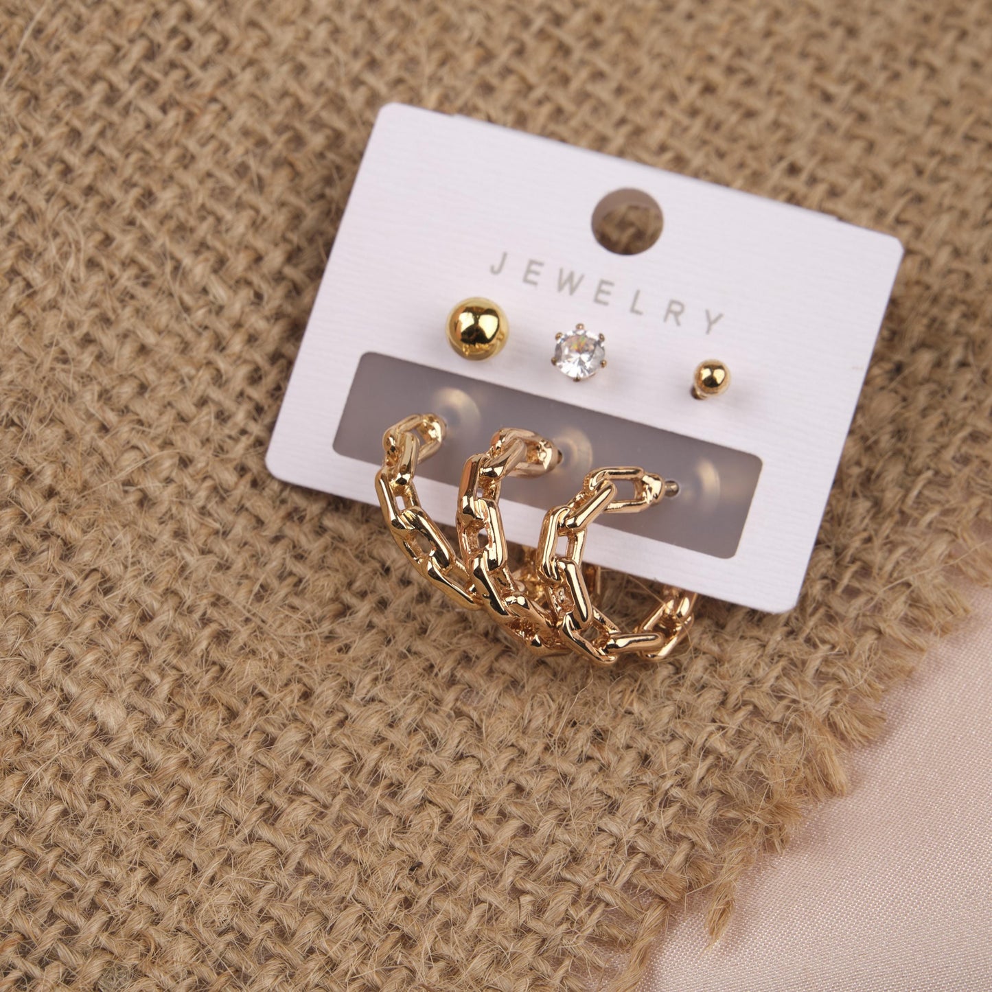 Gold Chain Piercing Hoop Earrings Set Of 6, Edgy Yet Elegant Jewelry For Women, Hypoallergenic Gift Set In Brass