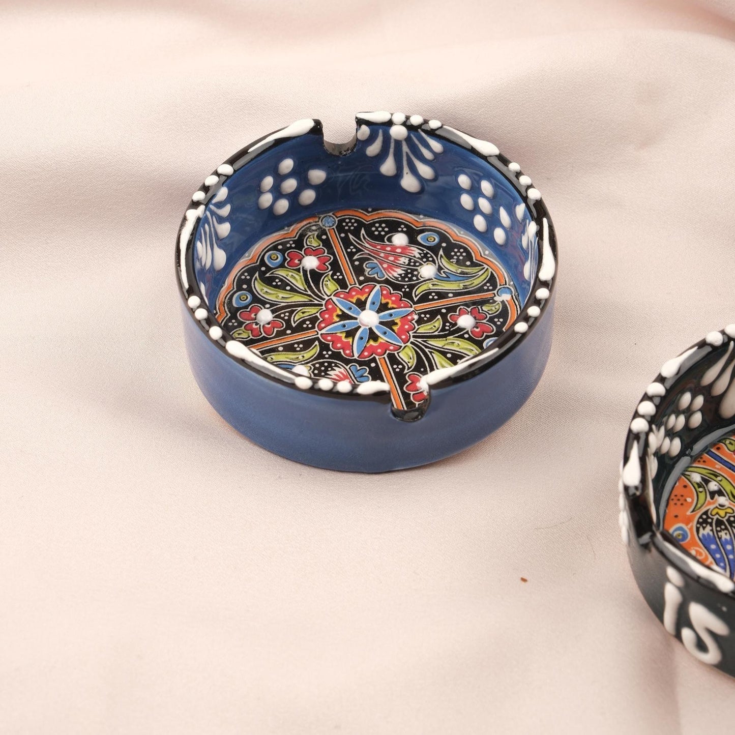 Buy1 Get1 | Handmade, Antique Looking Vintage Style Ashtray in Black & Blue with Istanbul Handwriting