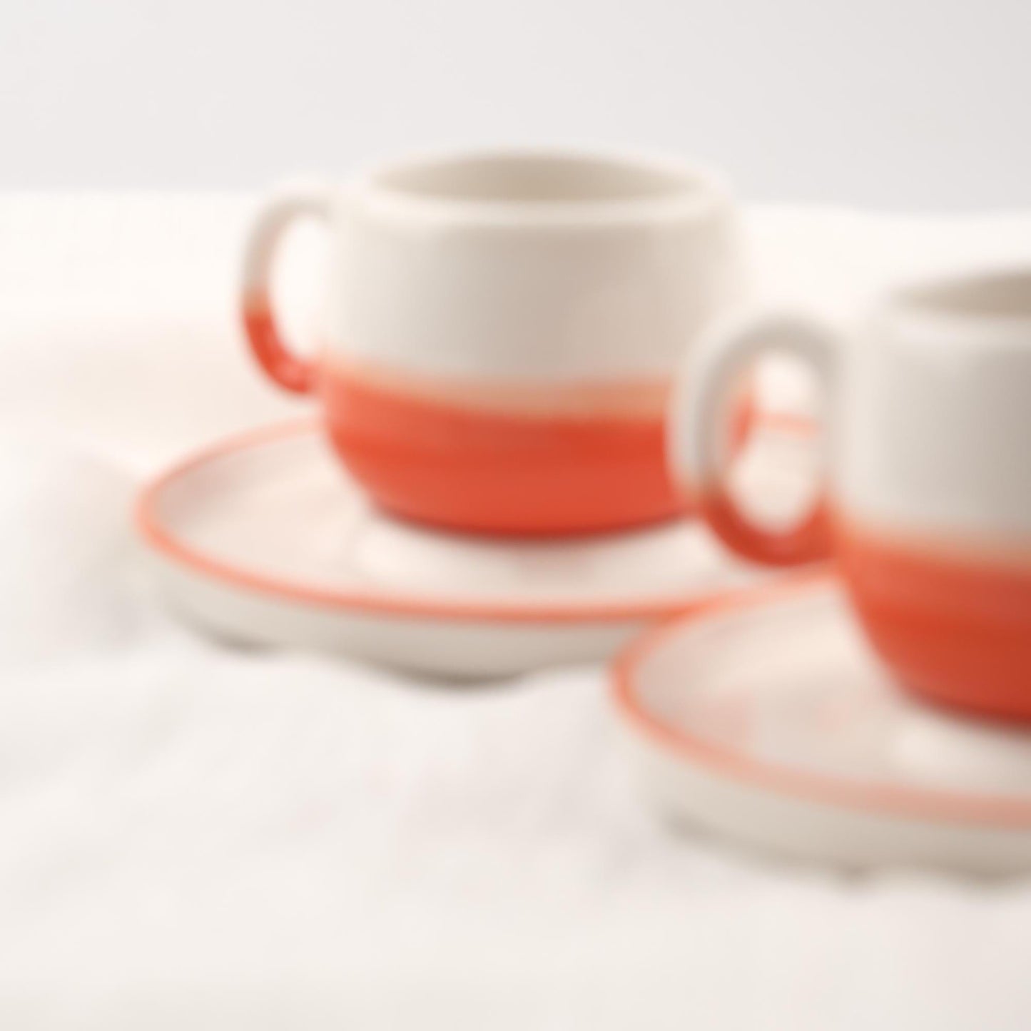 Buy1 Get1 Espresso Cup With Plate Set | 4 Pcs Orange & Unique Ceramic Espresso Coffee Gift Set | 6x6x5cm , Authentic Gift for Coffee Lovers