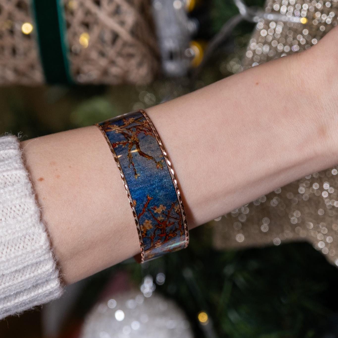 Vincent Van Gogh "Almond Blossoms" Bracelet in Pure Copper, Artistic Adjustable Art Bangle | Antique Looking Vintage Style Inspired Gift