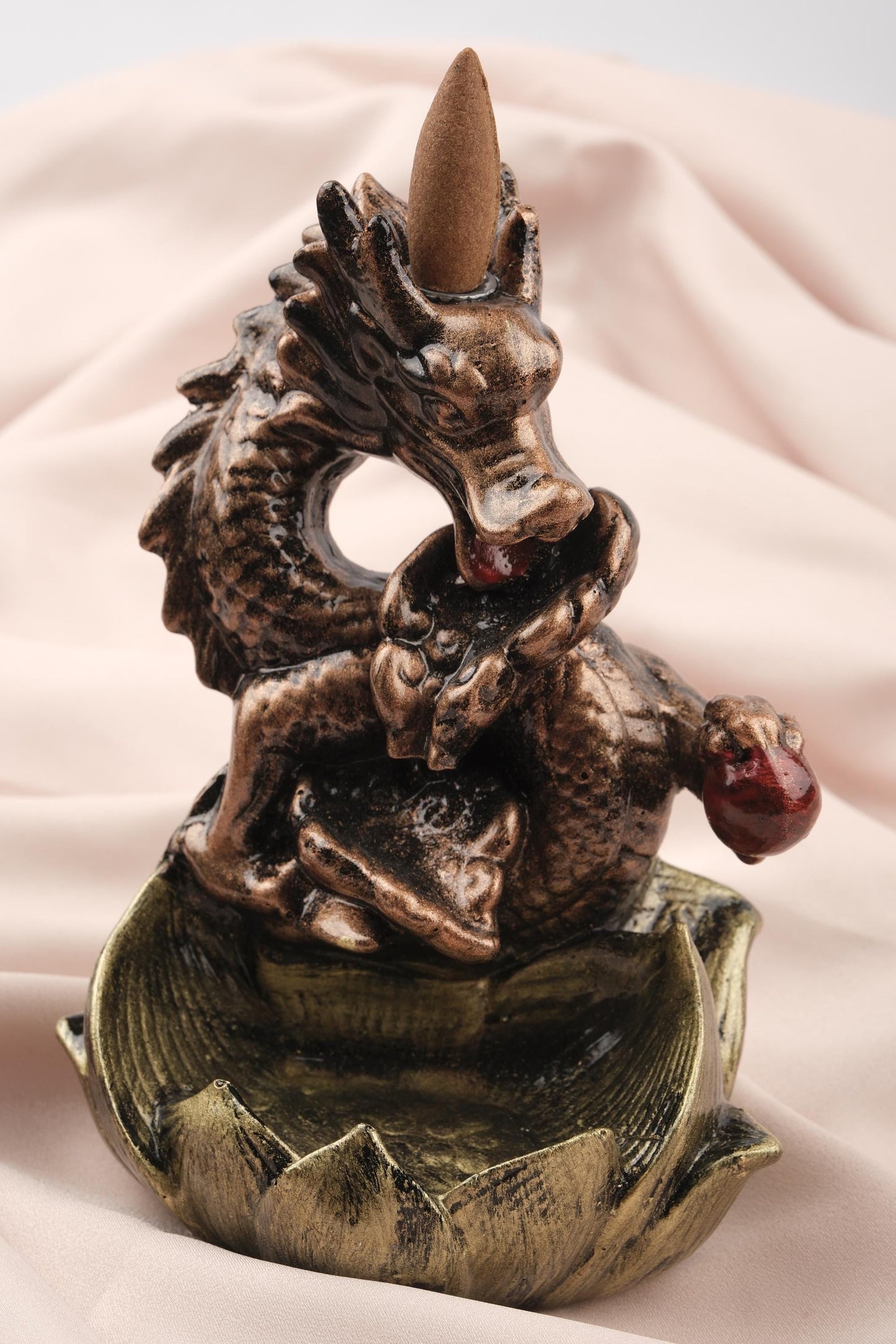 Gold Exotic Dragon Backflow Incense Burner | Authentic Smoke Waterfall for Cone and Backflow Incense , Incense Accessories for Yoga Lovers