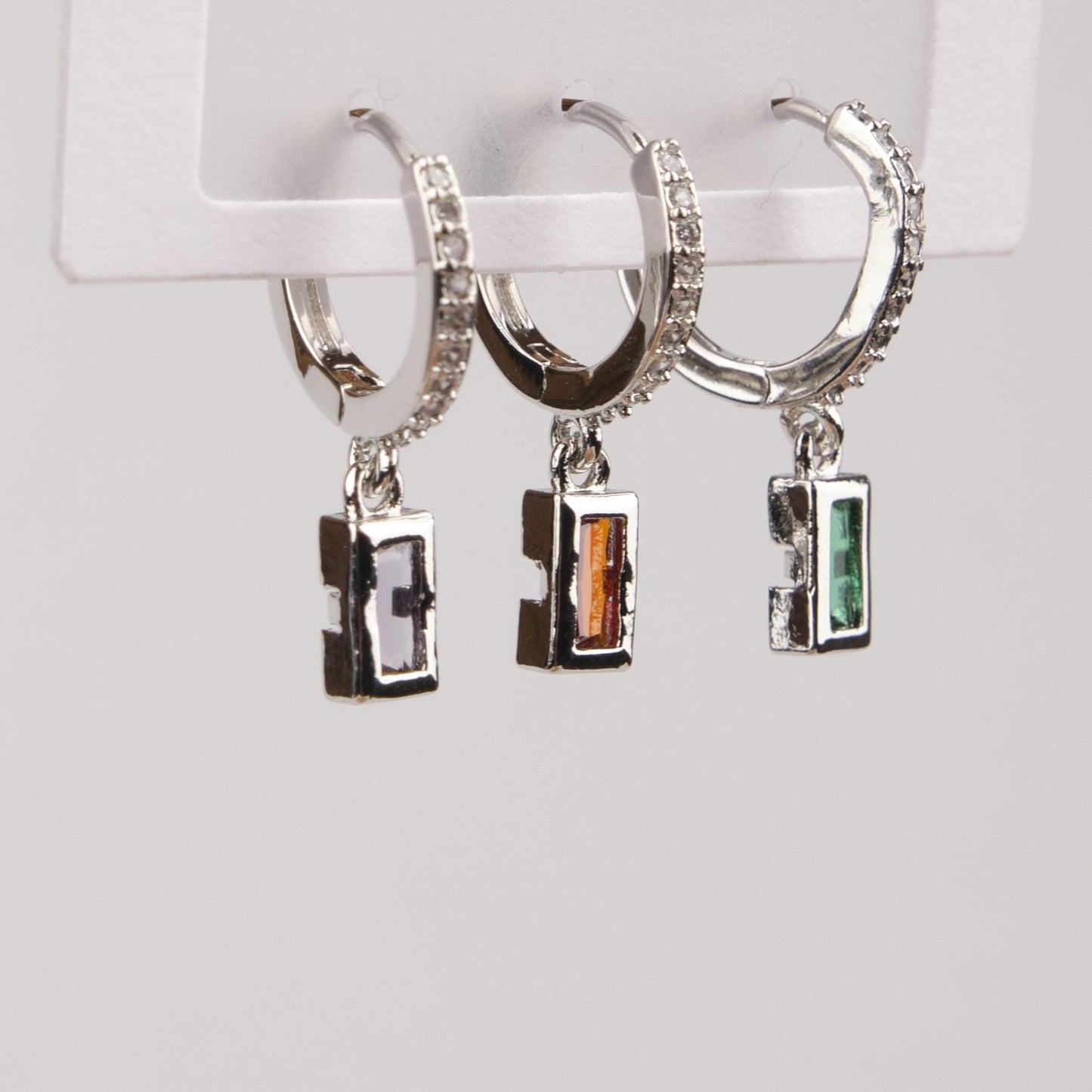 Silver Emerald Hoop Earrings Set Of 6, Minimalist And Timeless Jewelry For Women, Hypoallergenic Brass Elegance