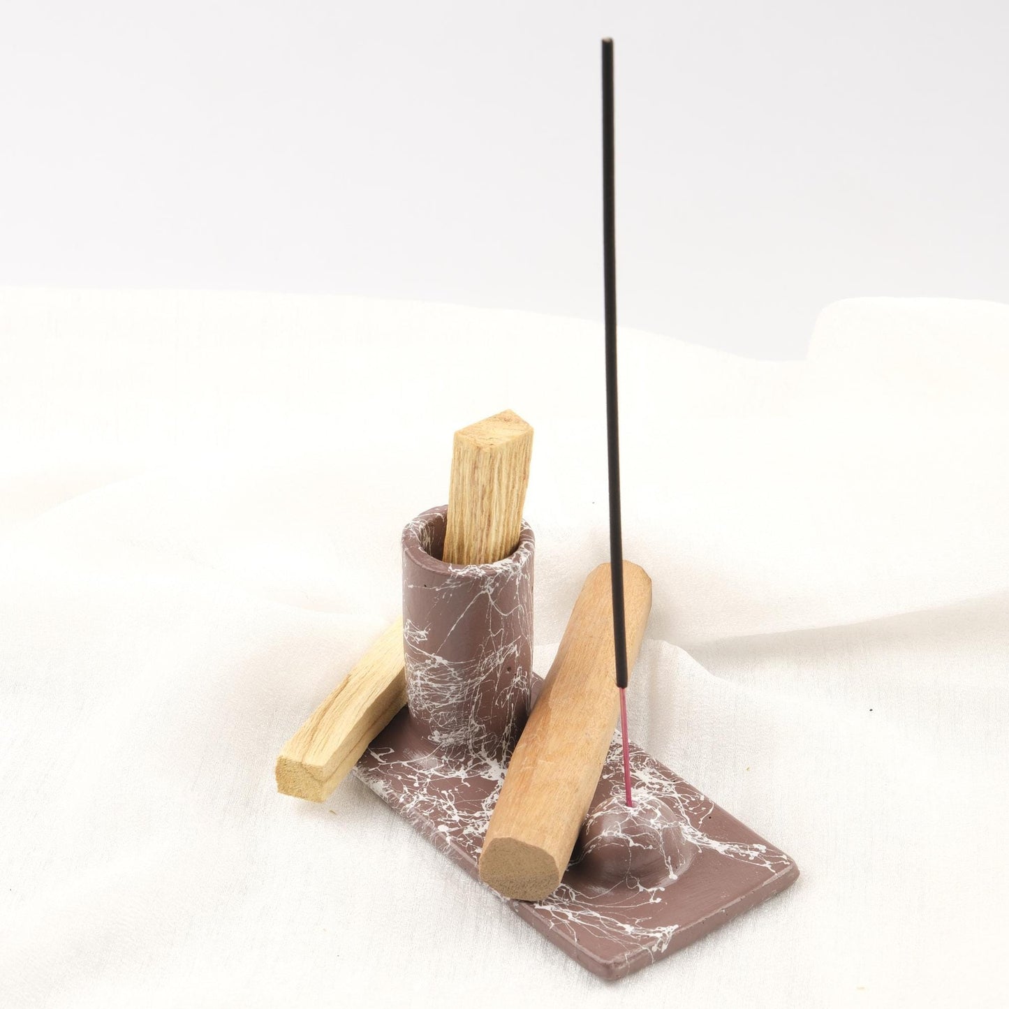 Marble Paint Palo Santo and Incense Stick Holder, Fit for Sandal, Meditation Gift for Spiritual People, Yoga Lovers Decoration 13x7x8cm
