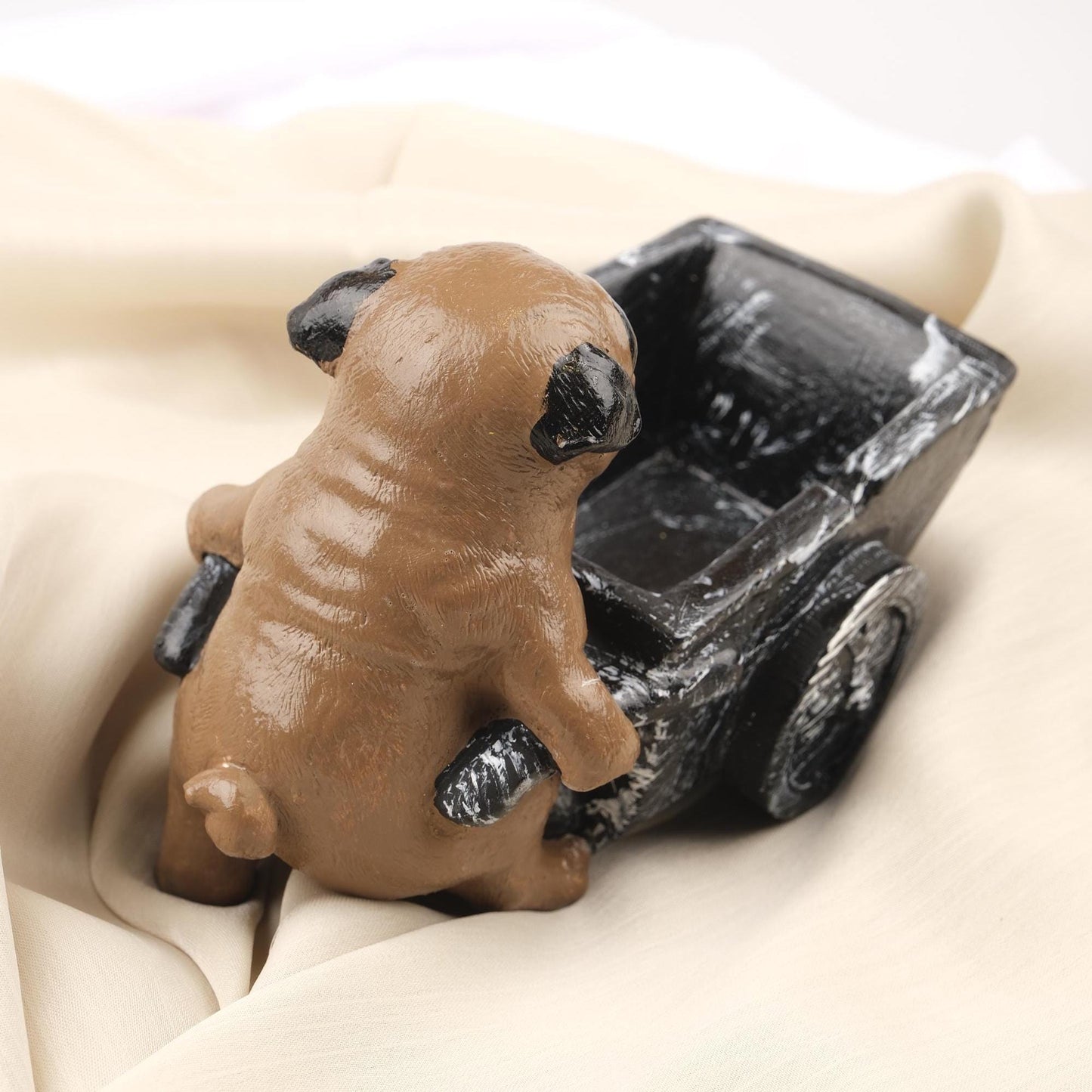 Green Pug Dog Ashtray in Wheelbarrow Cart, Cute Animal Smoking Tray, Handcrafted Dog Lover Gift Whimsical and Functional Decor, 16x9x12cm