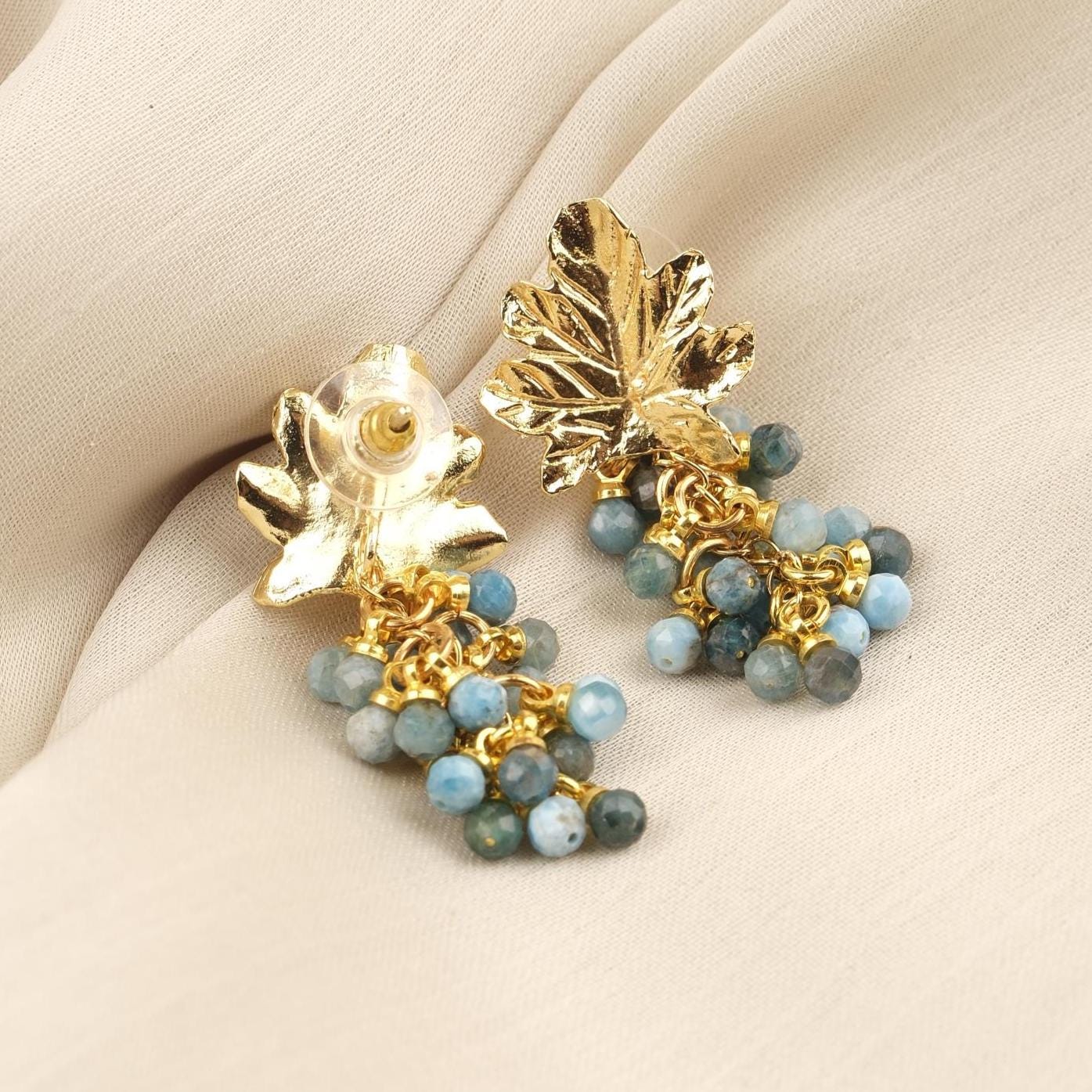 Handmade Apatite Grape Stud Earrings, March Birthstone, Elegant & Fruit-Inspired Jewelry, Antique Looking Statement Design Gift for Her