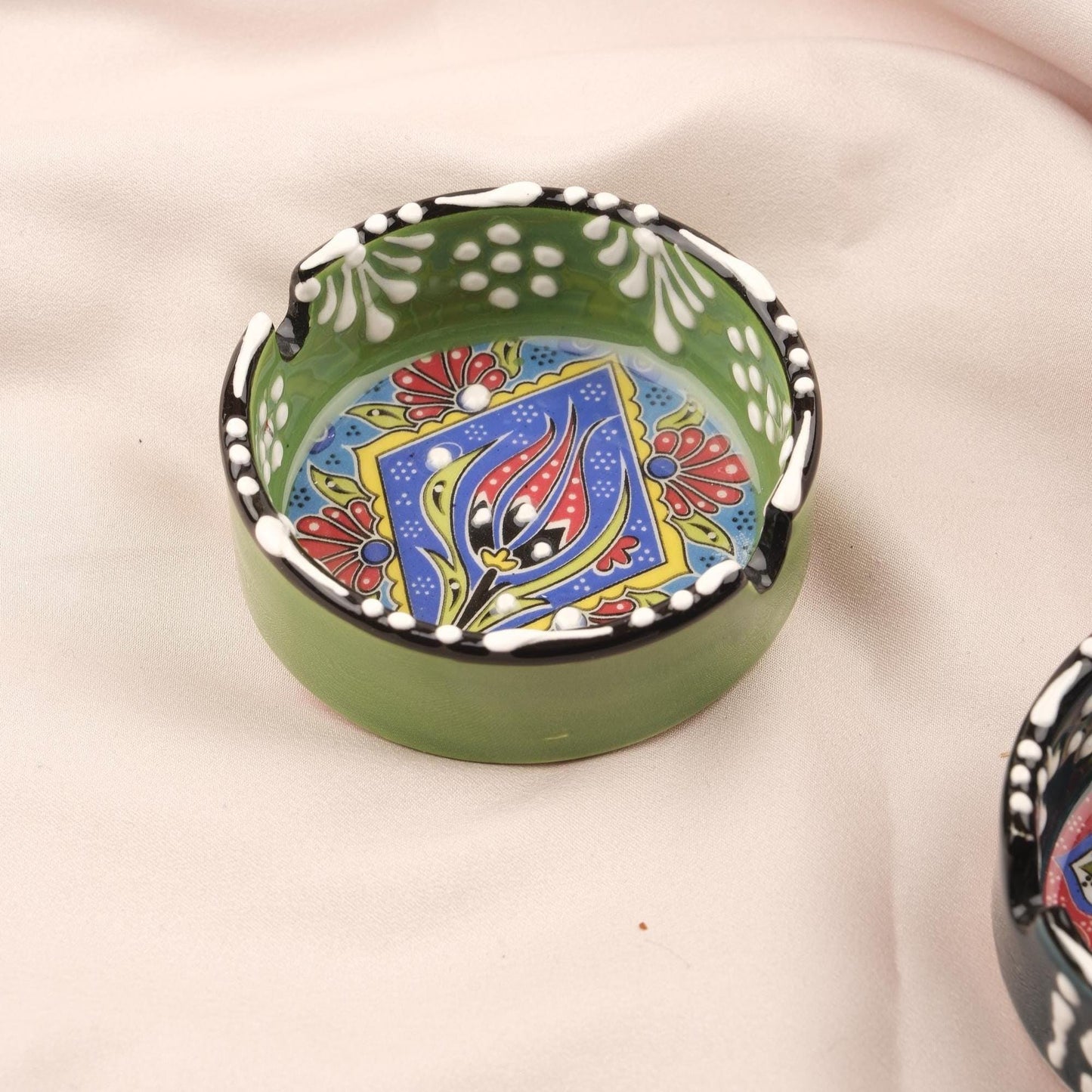 Buy1 Get1 | Handmade, Antique Looking Vintage Style Ashtray in Green & Navy Blue with Istanbul Writing