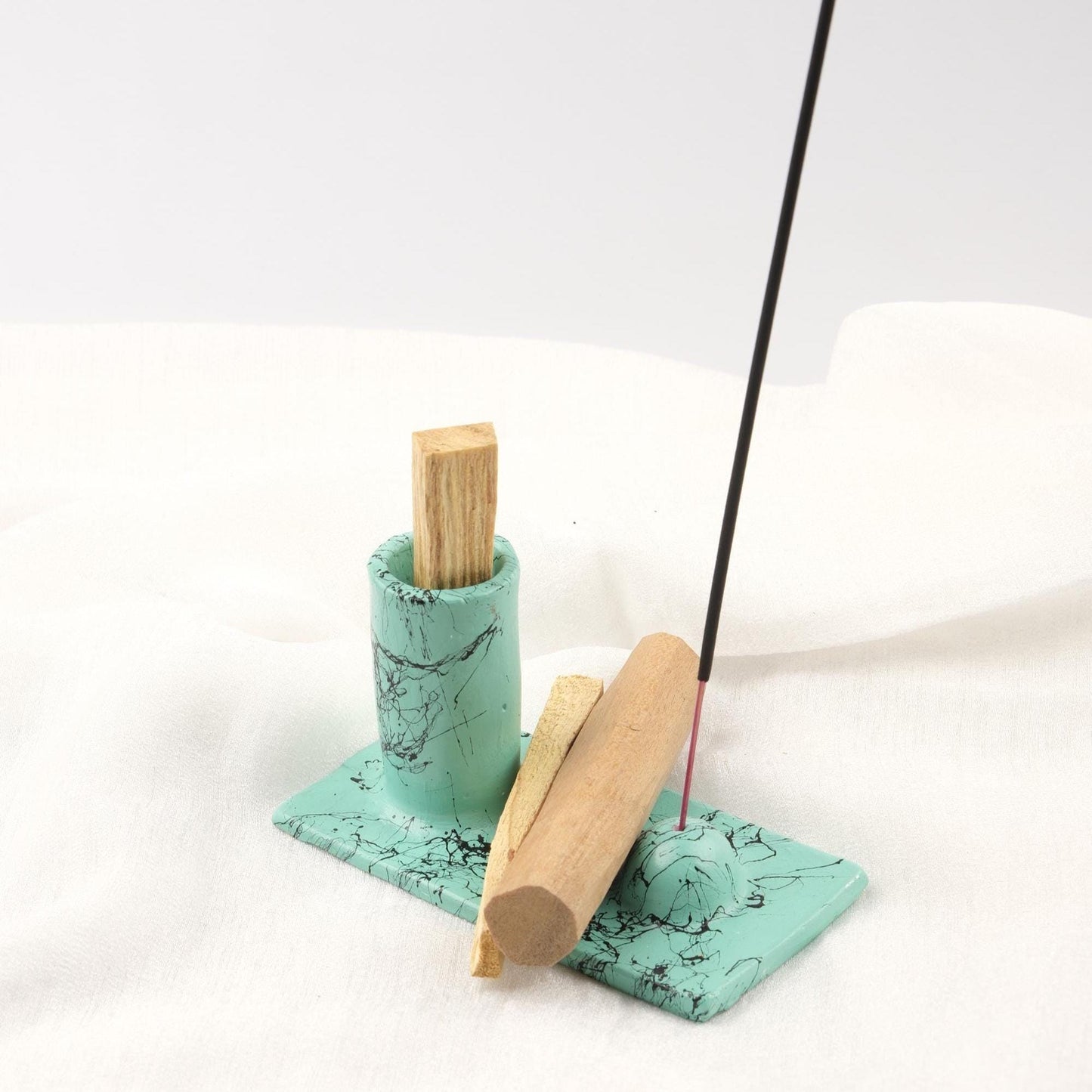 Gray And Black Epoxy Marble Design Palo Santo Holder | Ash Catcher Plate For Cleansing Or Smudge | 13x7x8cm
