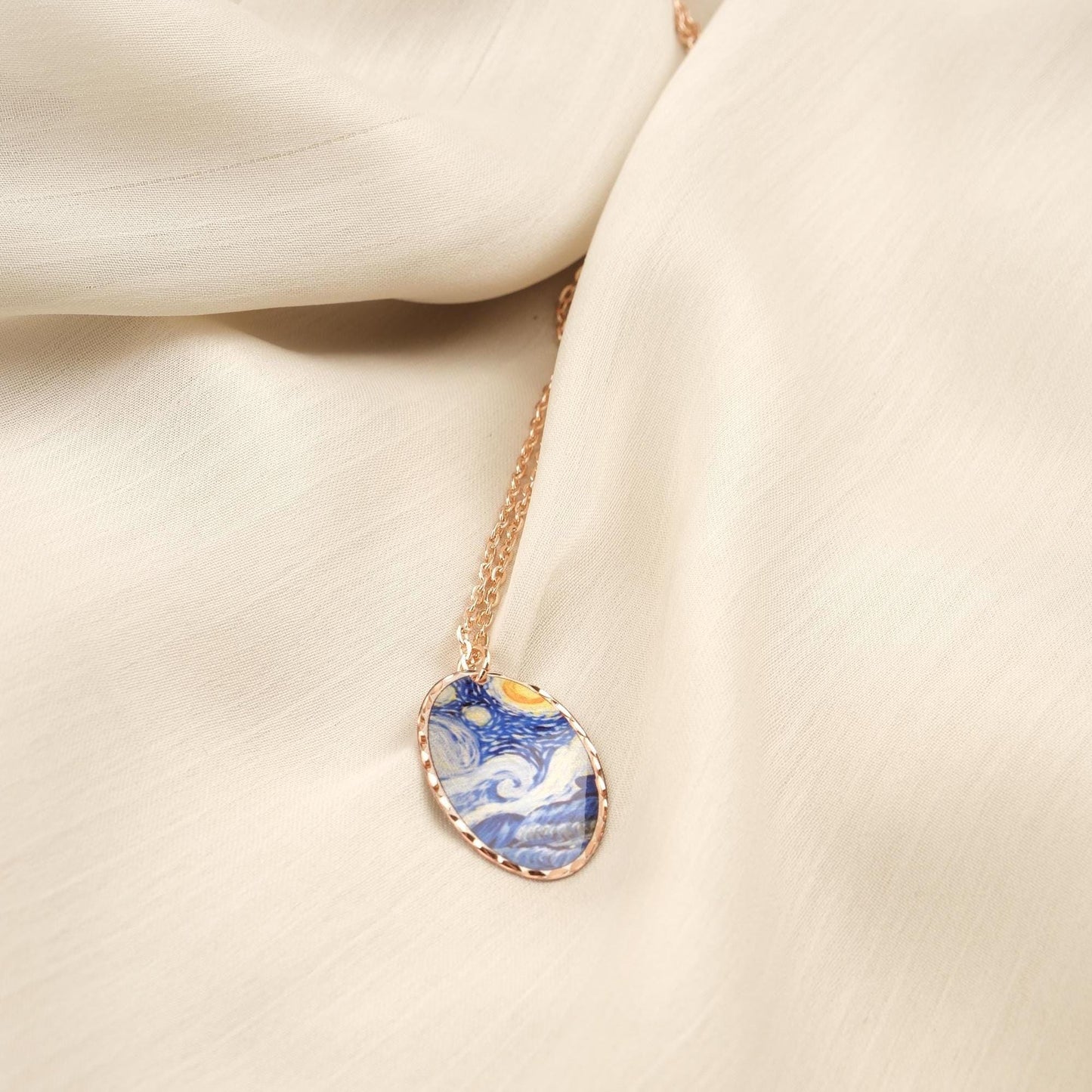 Vincent van Gogh "The Starry Night" Necklace in Pure Copper, Artistic Pendant &| Handmade Antique Looking Vintage Style Gift, Art Lovers