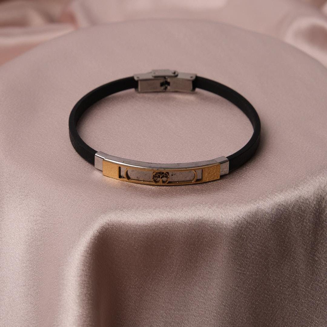 Gold Finish Tree Design Bracelet for Men, Stainless Steel | Strong Wristwear | Masculine and Sleek Jewelry Gift for Everyday or Formal Looks