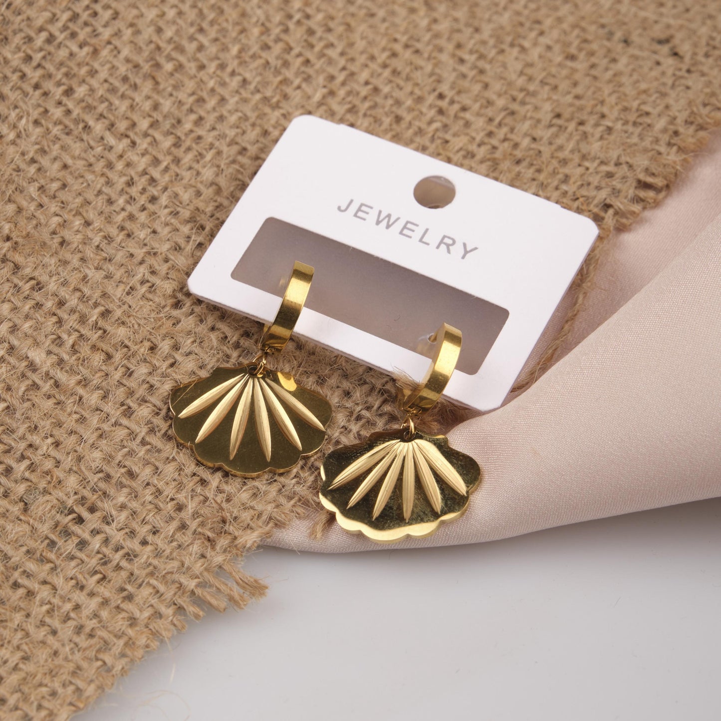 Gold Oyster Hoop Earrings For Women, Classic And Elegant Statement Jewelry, Hypoallergenic Design Made In Brass