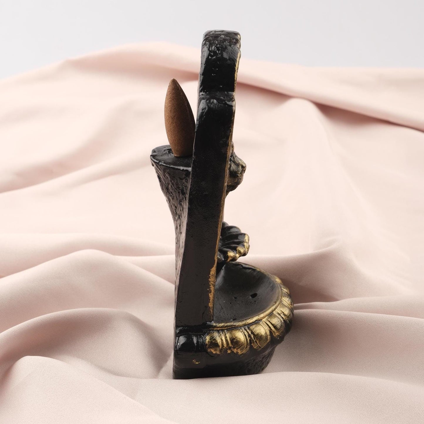 Gold Lion Incense Backflow Burner, Free Cone Included | Unique Ash Catcher, Waterfall Incense with Lion Figure, Smoke Aromatherapy Cone