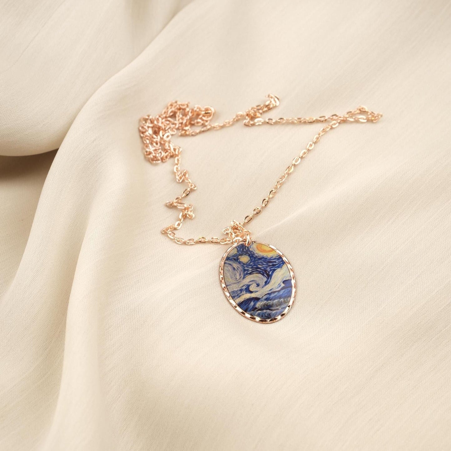 Vincent van Gogh "The Starry Night" Necklace in Pure Copper, Artistic Pendant &| Handmade Antique Looking Vintage Style Gift, Art Lovers