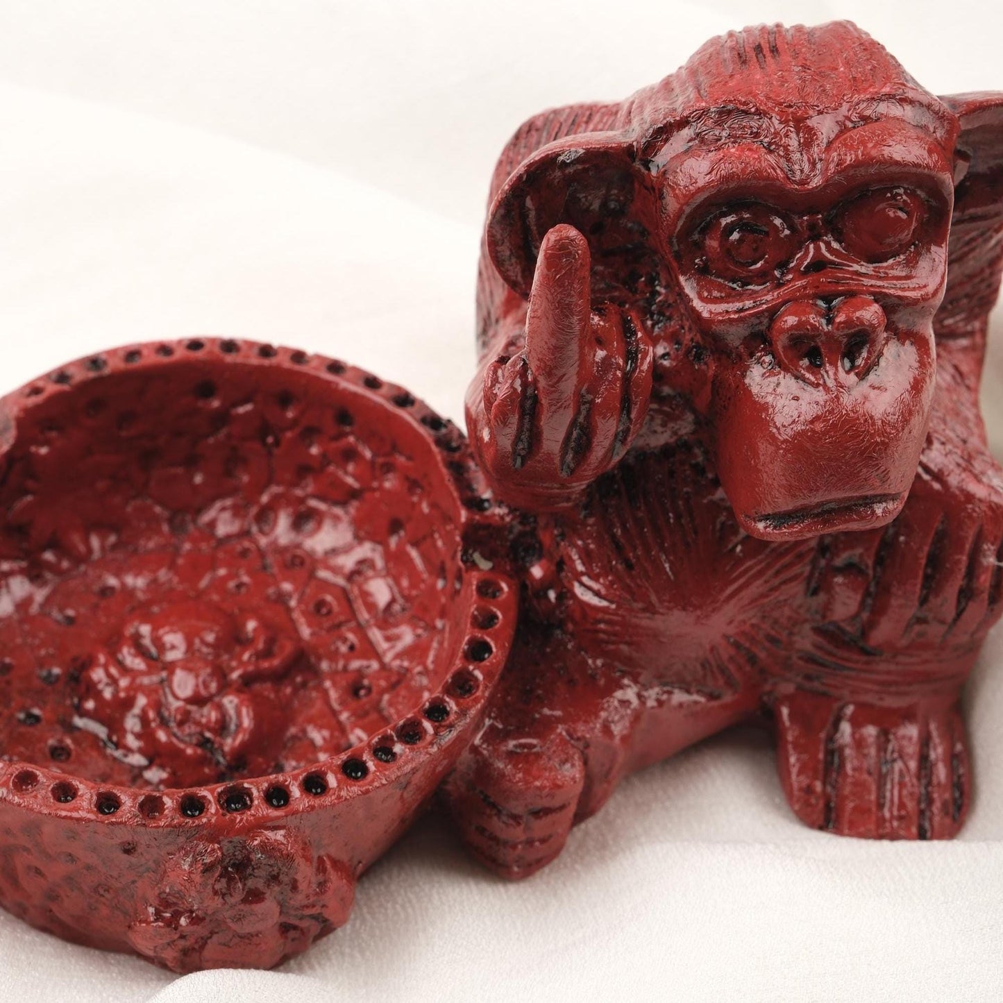 Red Big Middle Finger Monkey Ashtray Funky Portable Ashtray Gift Idea for Smokers – 13x10cm Handmade HEAVY ITEM 1LBS