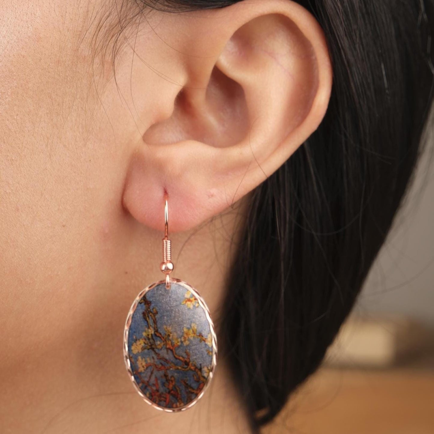 Vincent van Gogh “Almond Blossoms” Dangle Earrings in Pure Copper, Artistic Design | Handmade Vintage Style, Antique Looking Gift