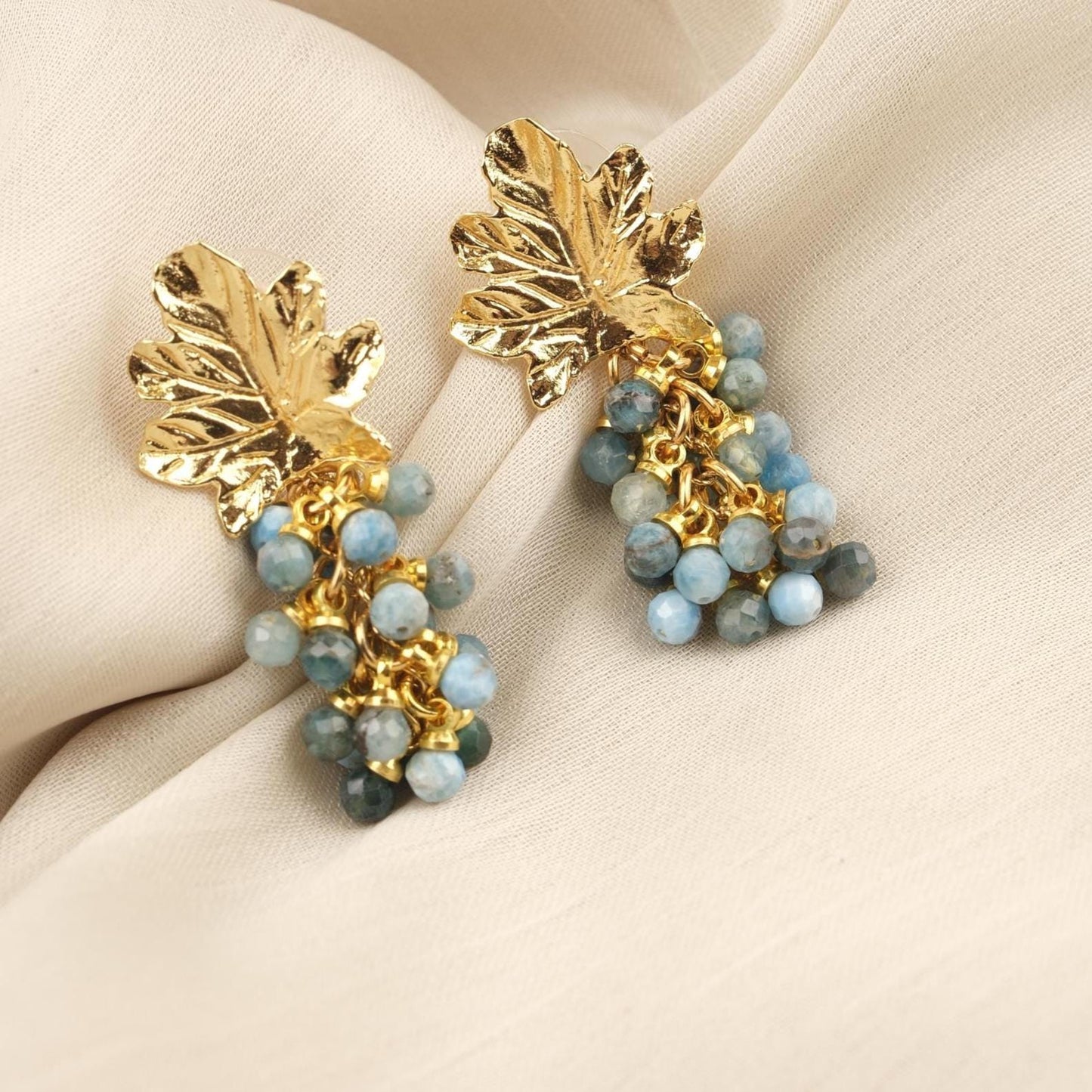 Handmade Apatite Grape Stud Earrings, March Birthstone, Elegant & Fruit-Inspired Jewelry, Antique Looking Statement Design Gift for Her