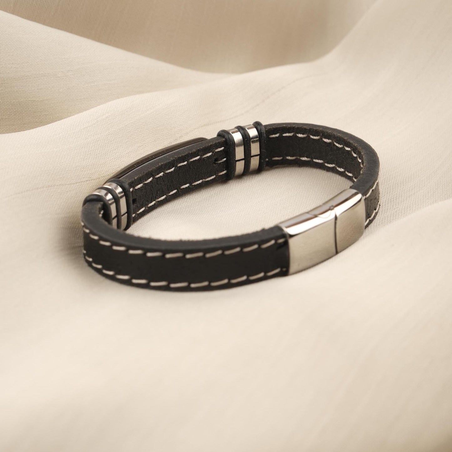 Handmade Tiger’s Eye and Ox Leather Men’s Bracelet, Bold and Classy Design with Titanium Lock, Natural Gemstone Jewelry | 22 cm (8.66 in)