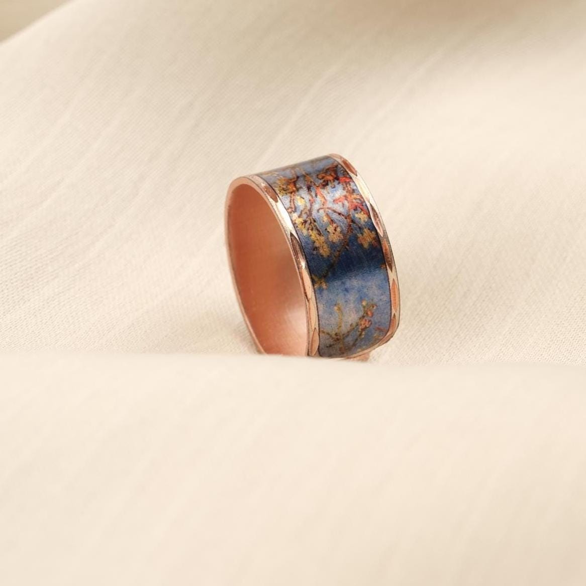Vincent van Gogh “Almond Blossoms” Ring in Pure Copper, Adjustable Artistic Design | Handmade Antique Looking Vintage Style Statement Piece